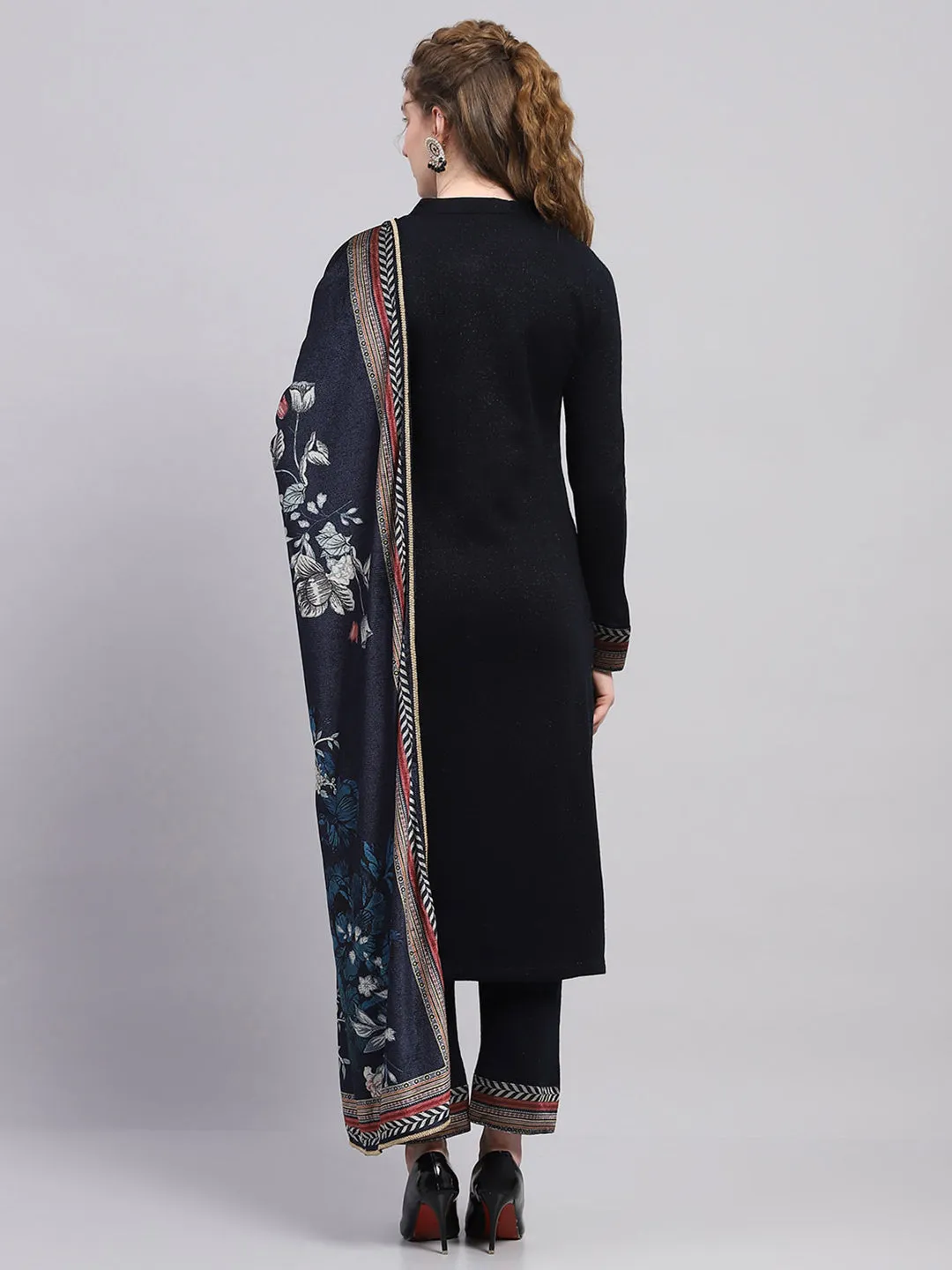 Women Navy Blue Designer Round Neck Full Sleeve 3 Pc Kurtis Set for Winter sold by Monte Carlo product image thumbnail 4