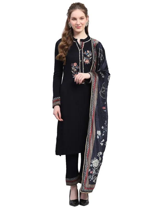 Women Navy Blue Designer Round Neck Full Sleeve 3 Pc Kurtis Set for Winter made by Monte Carlo