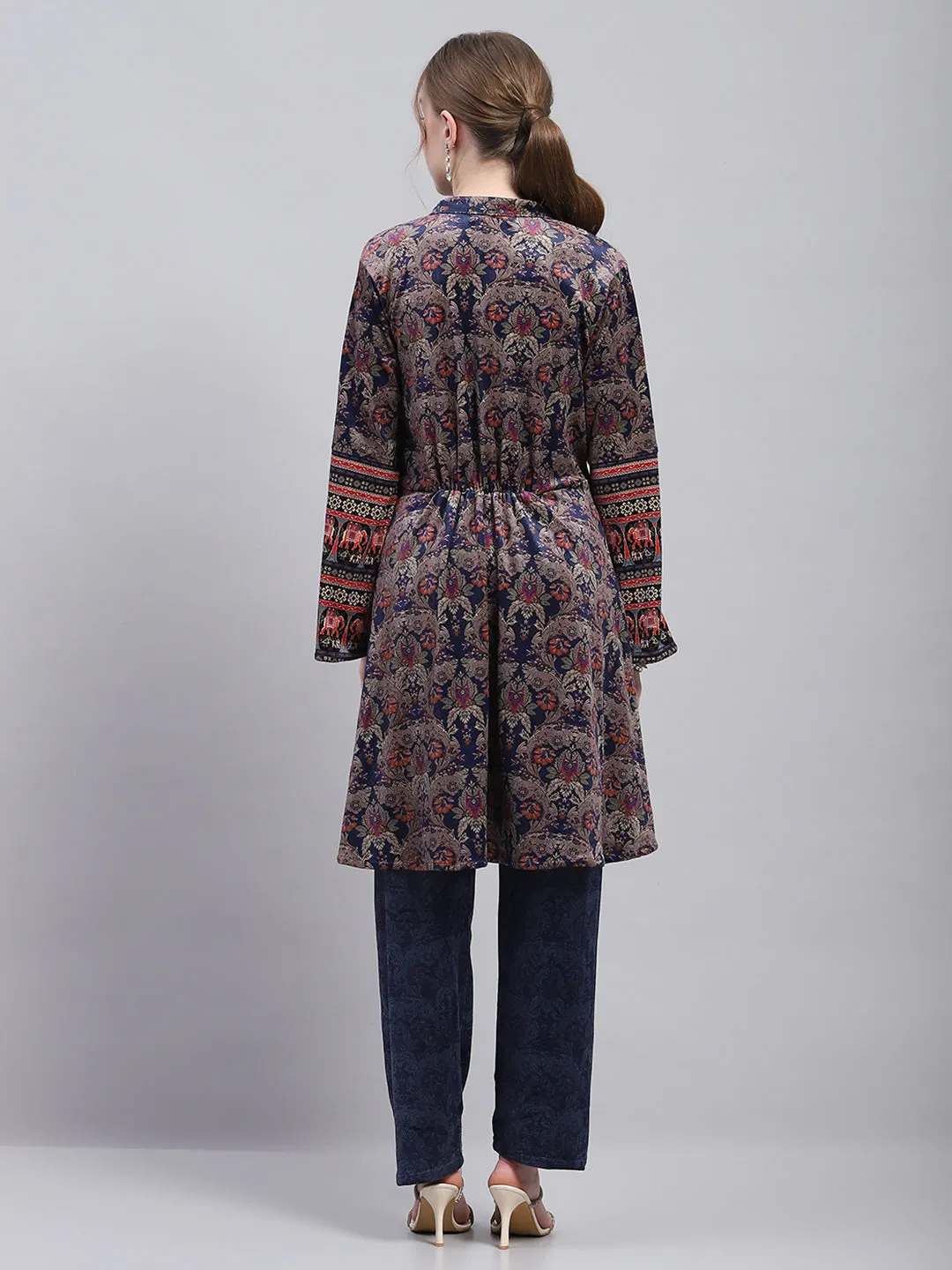 Women Blue Designer Round Neck Full Sleeve Kurtis Set for Winter sold by Monte Carlo product image thumbnail 4