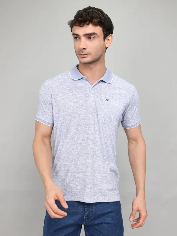 Men Blue Printed Collar Half Sleeve T-Shirt made by Monte Carlo