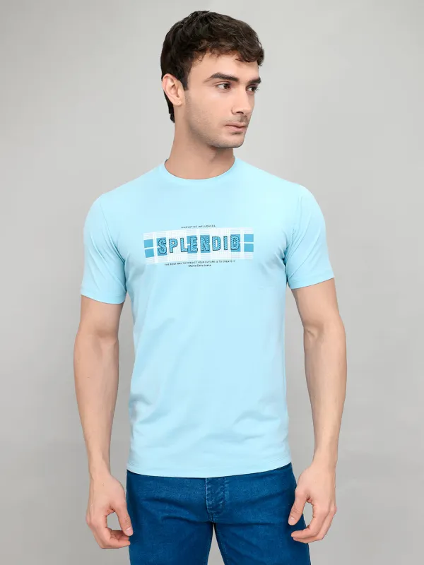 Men Sky Blue Printed Round Neck Half Sleeve T-Shirt made by Monte Carlo