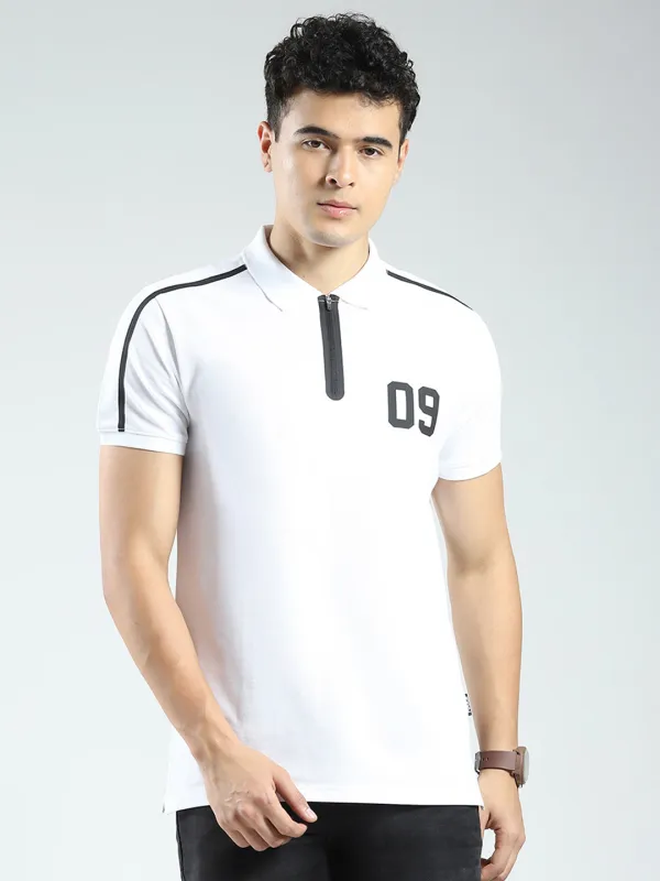 Rock.it Men White Solid Collar Half Sleeve T-Shirt made by Monte Carlo