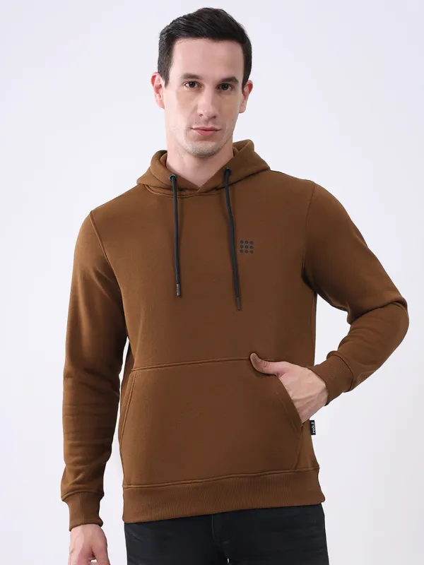 Rock.it Men Brown Solid Hooded Full Sleeve Sweatshirt made by Monte Carlo