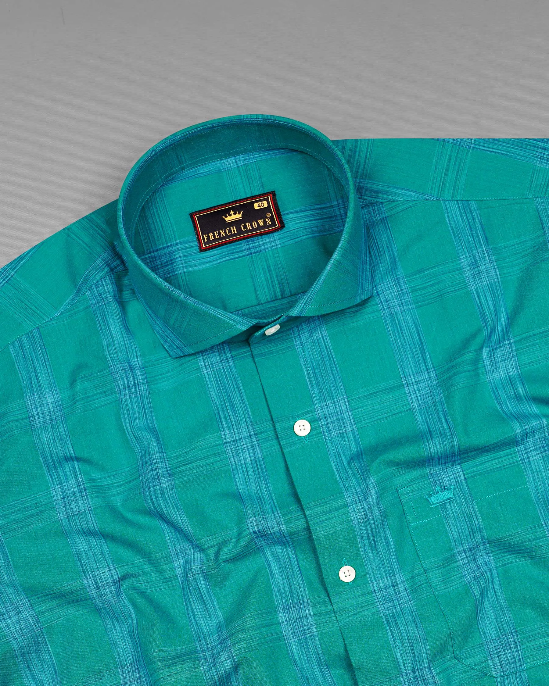 Teal Green Plaid Premium Cotton Shirt sold by French Crown product image thumbnail 5
