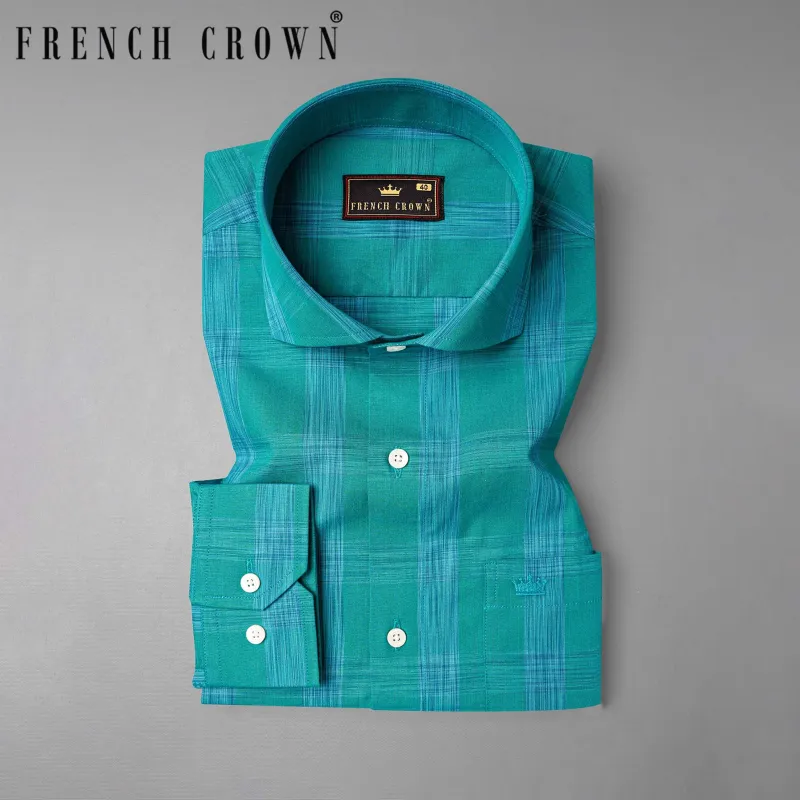 Teal Green Plaid Premium Cotton Shirt sold by French Crown