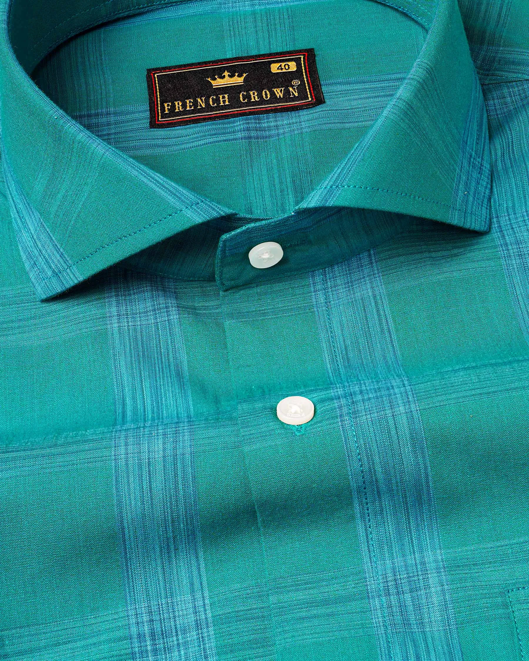 Teal Green Plaid Premium Cotton Shirt sold by French Crown product image thumbnail 4