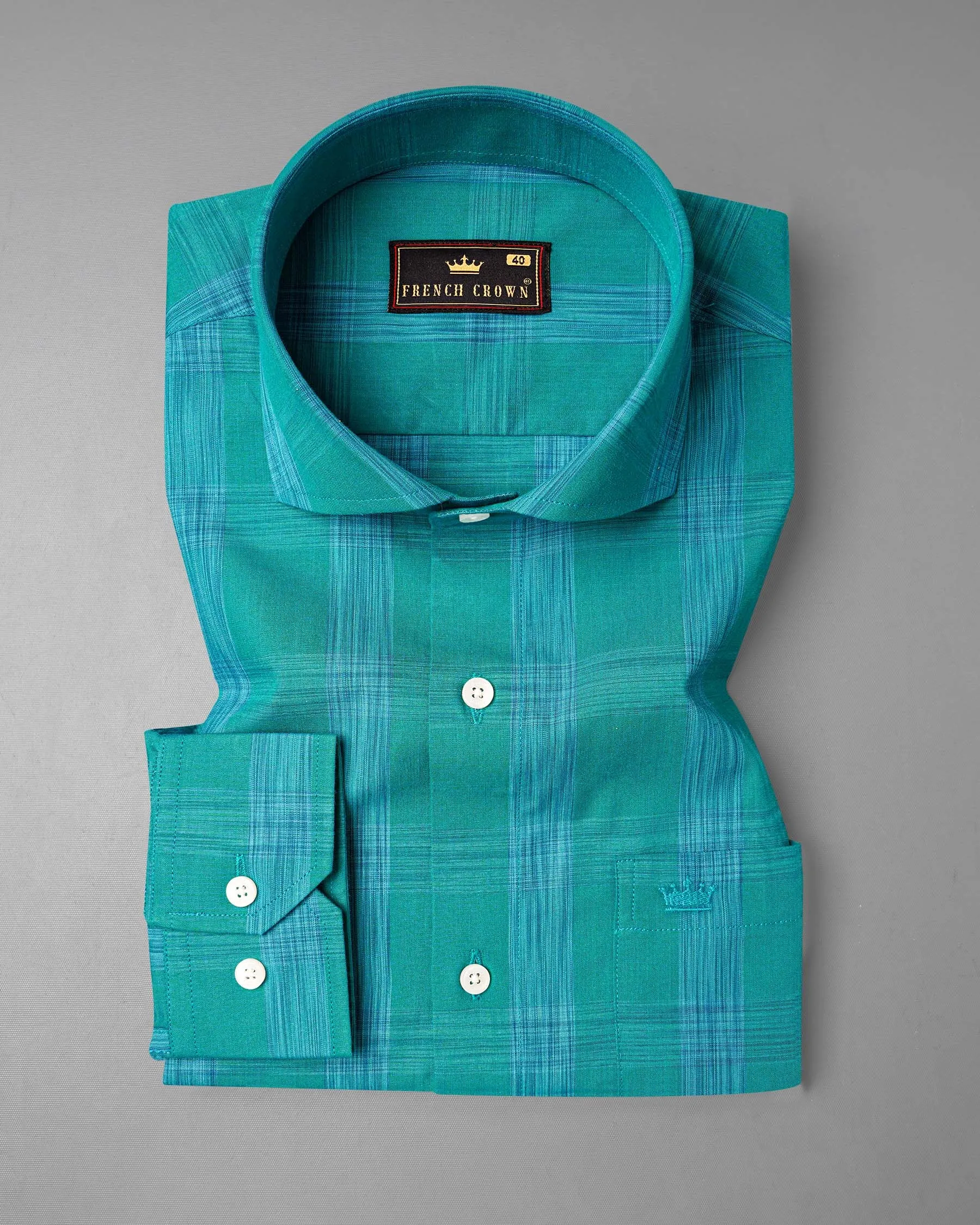 Teal Green Plaid Premium Cotton Shirt sold by French Crown product image thumbnail 2