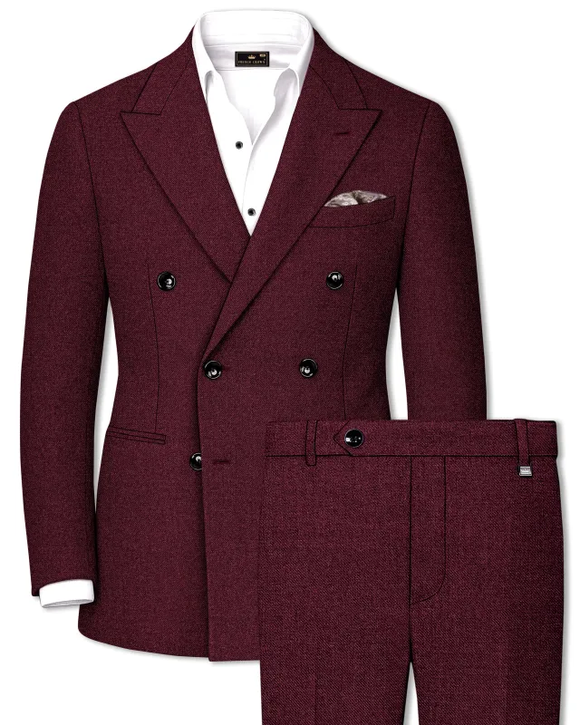 Burgvoro-Crated Maroon Textured Tweed Double Breasted Suit made by French Crown
