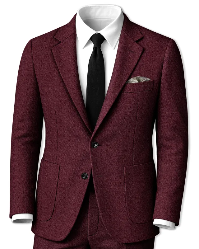 Burgvoro-Crated Maroon Textured Tweed Single Breasted Sports Suit made by French Crown