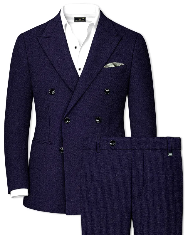 Bluvoro-Mirage Blue Textured Tweed Double Breasted Suit made by French Crown