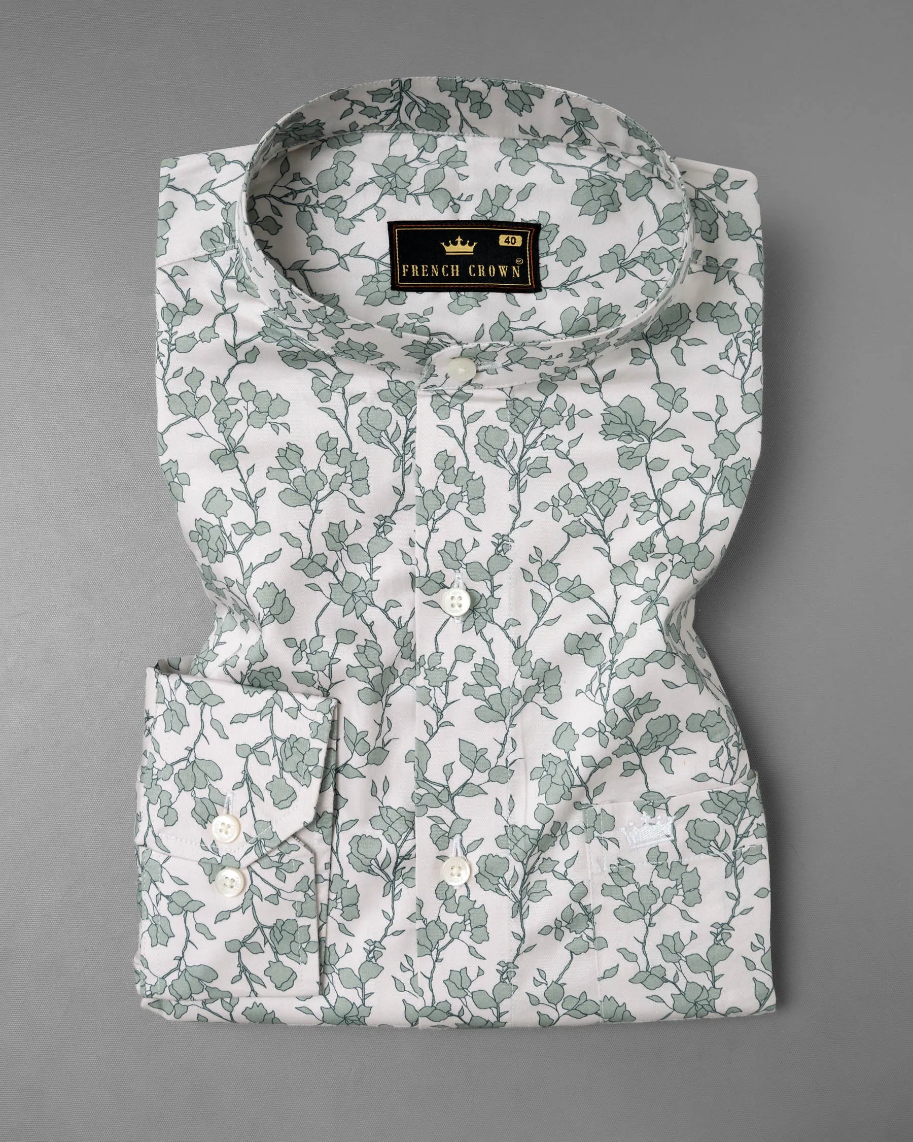 Beige Floral Printed Super Soft Premium Cotton Shirt sold by French Crown product image thumbnail 3