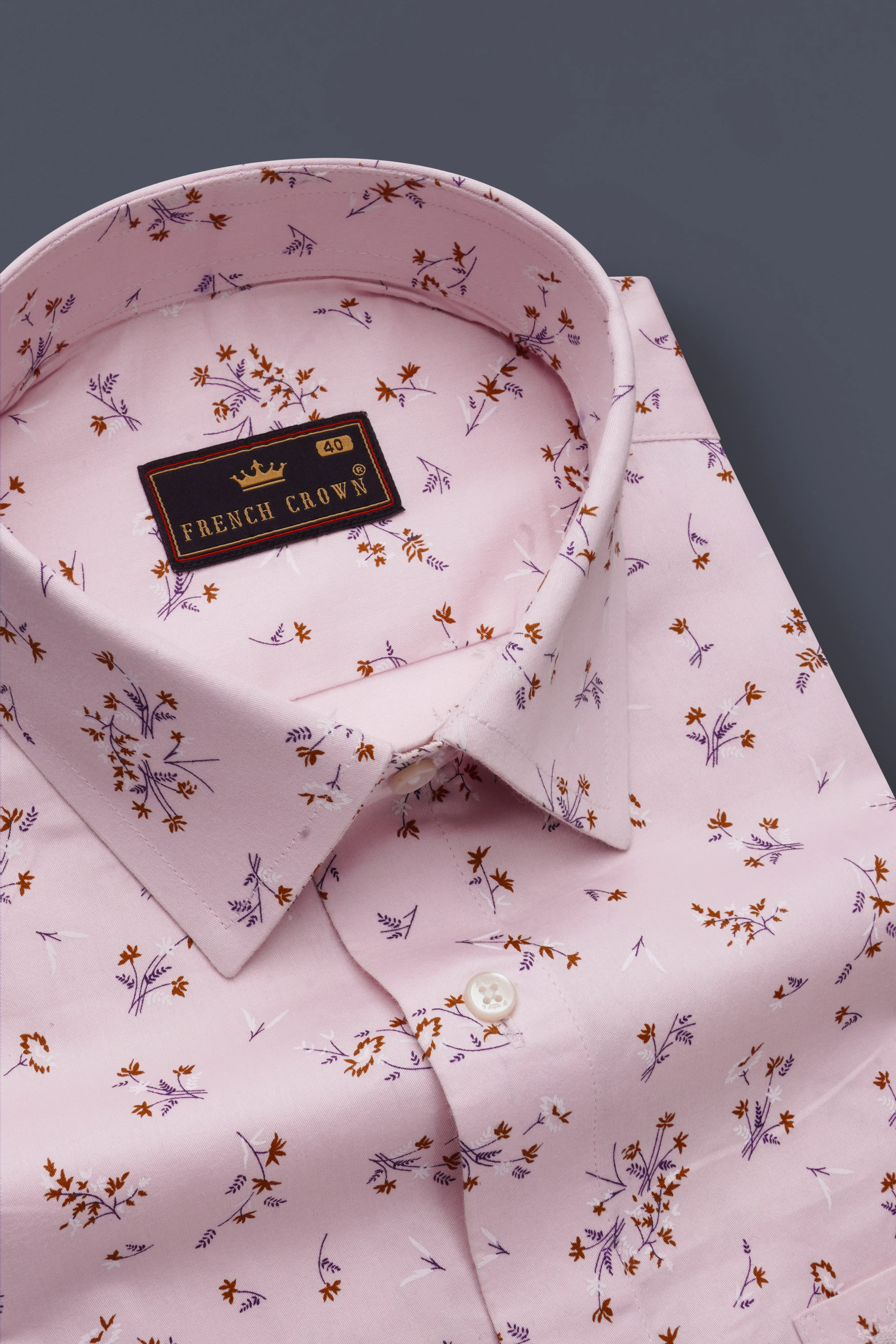 Florique-Lily Pink Floral Printed Subtle Sheen Super Soft Premium Cotton Casual Shirt sold by French Crown product image thumbnail 2