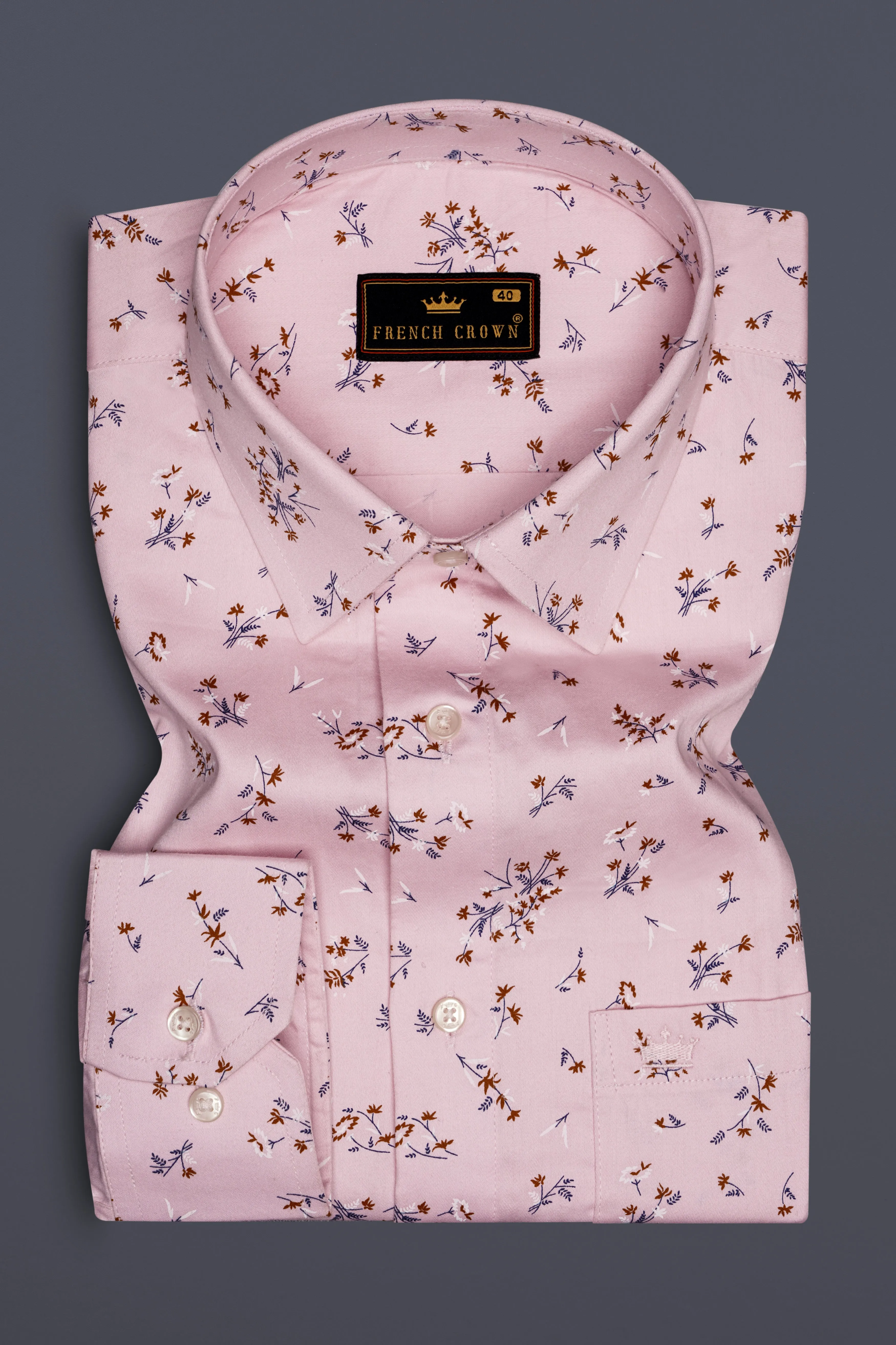 Florique-Lily Pink Floral Printed Subtle Sheen Super Soft Premium Cotton Casual Shirt sold by French Crown product image thumbnail 4