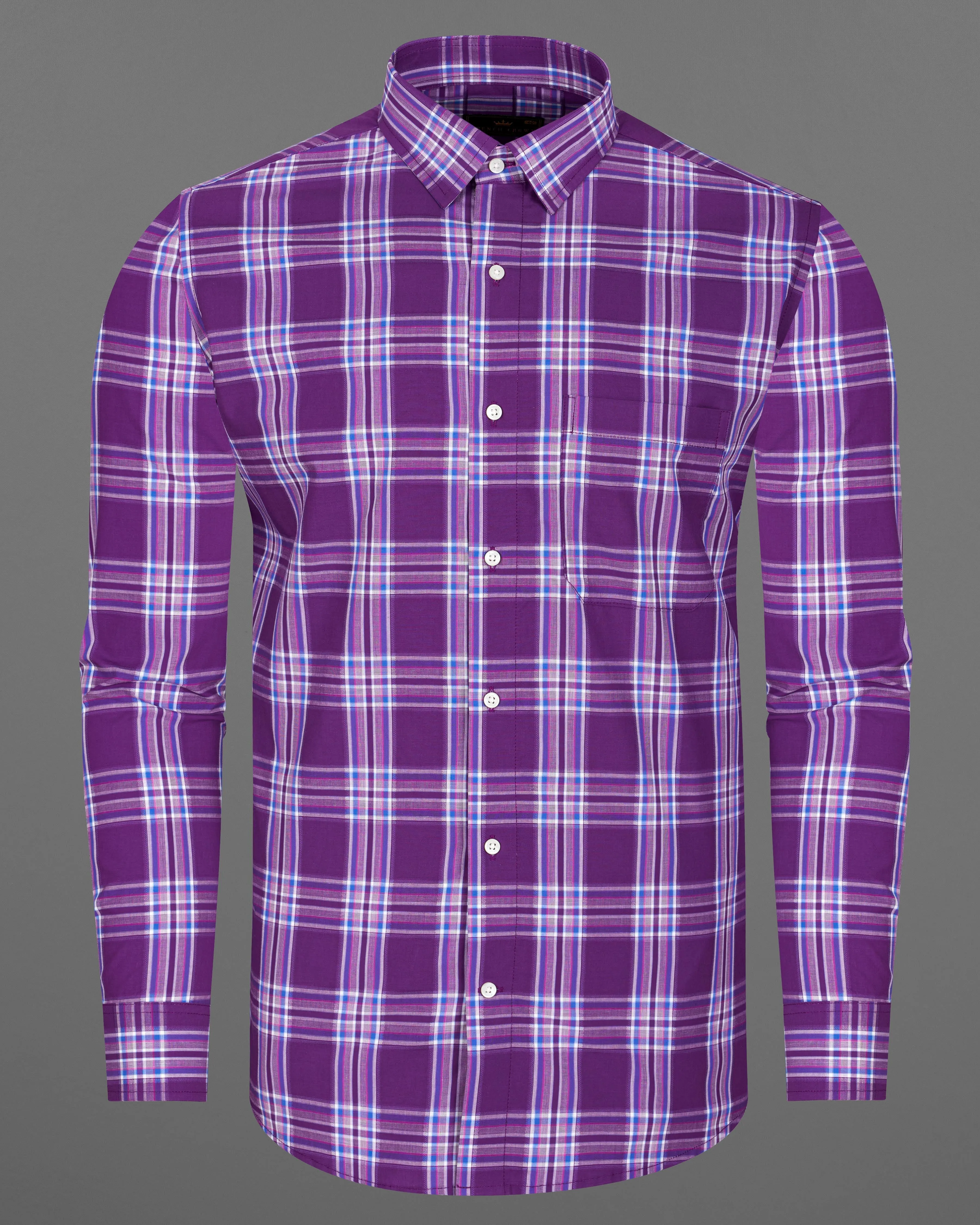 Byzantium Violet Plaid Dobby Textured Premium Giza Cotton Shirt sold by French Crown product image thumbnail 5