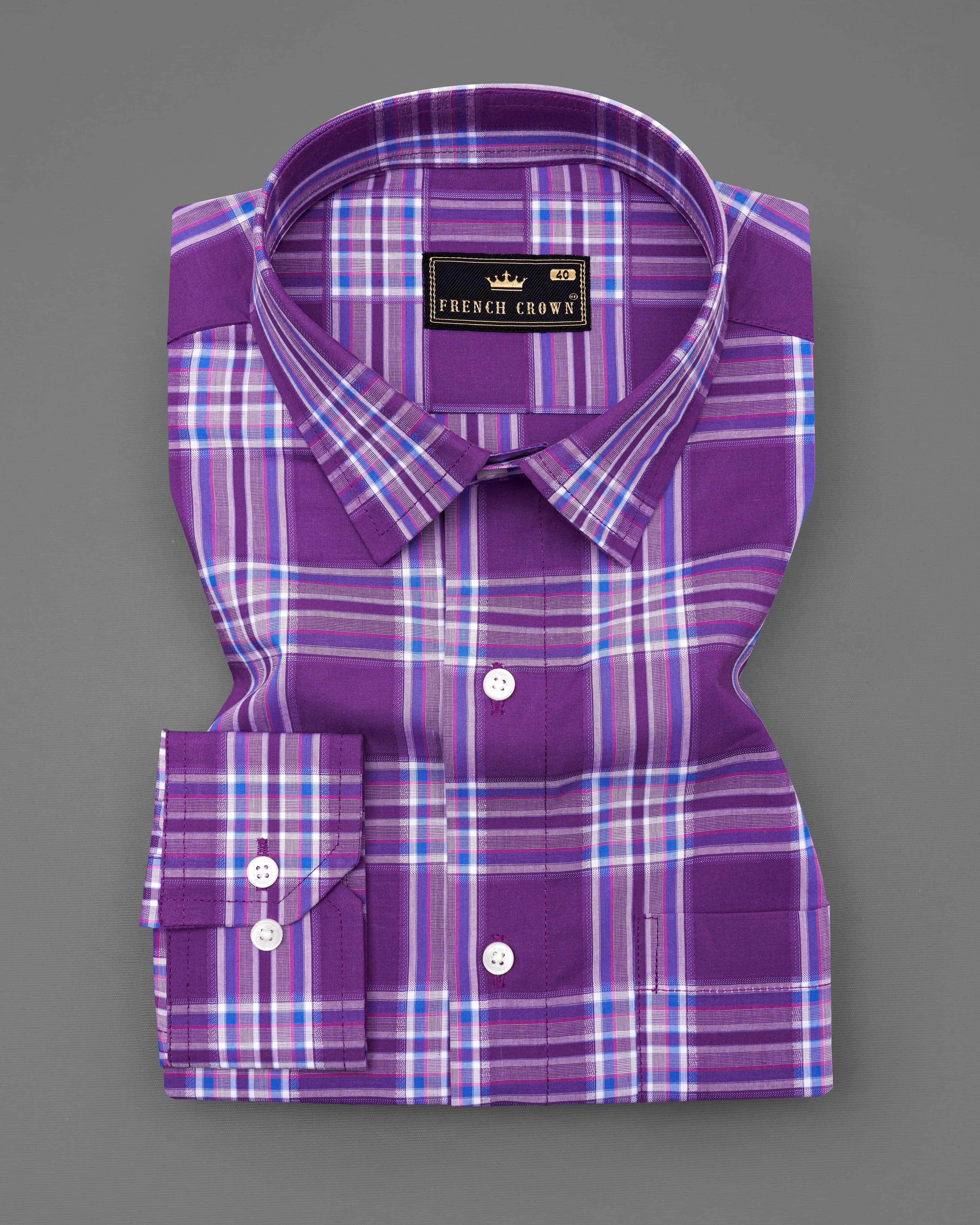 Byzantium Violet Plaid Dobby Textured Premium Giza Cotton Shirt sold by French Crown product image thumbnail 3