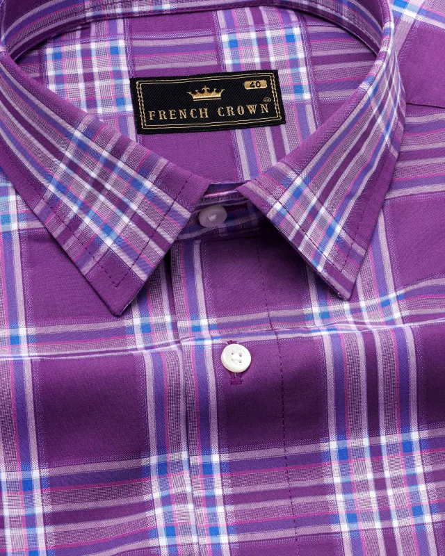 Byzantium Violet Plaid Dobby Textured Premium Giza Cotton Shirt sold by French Crown
