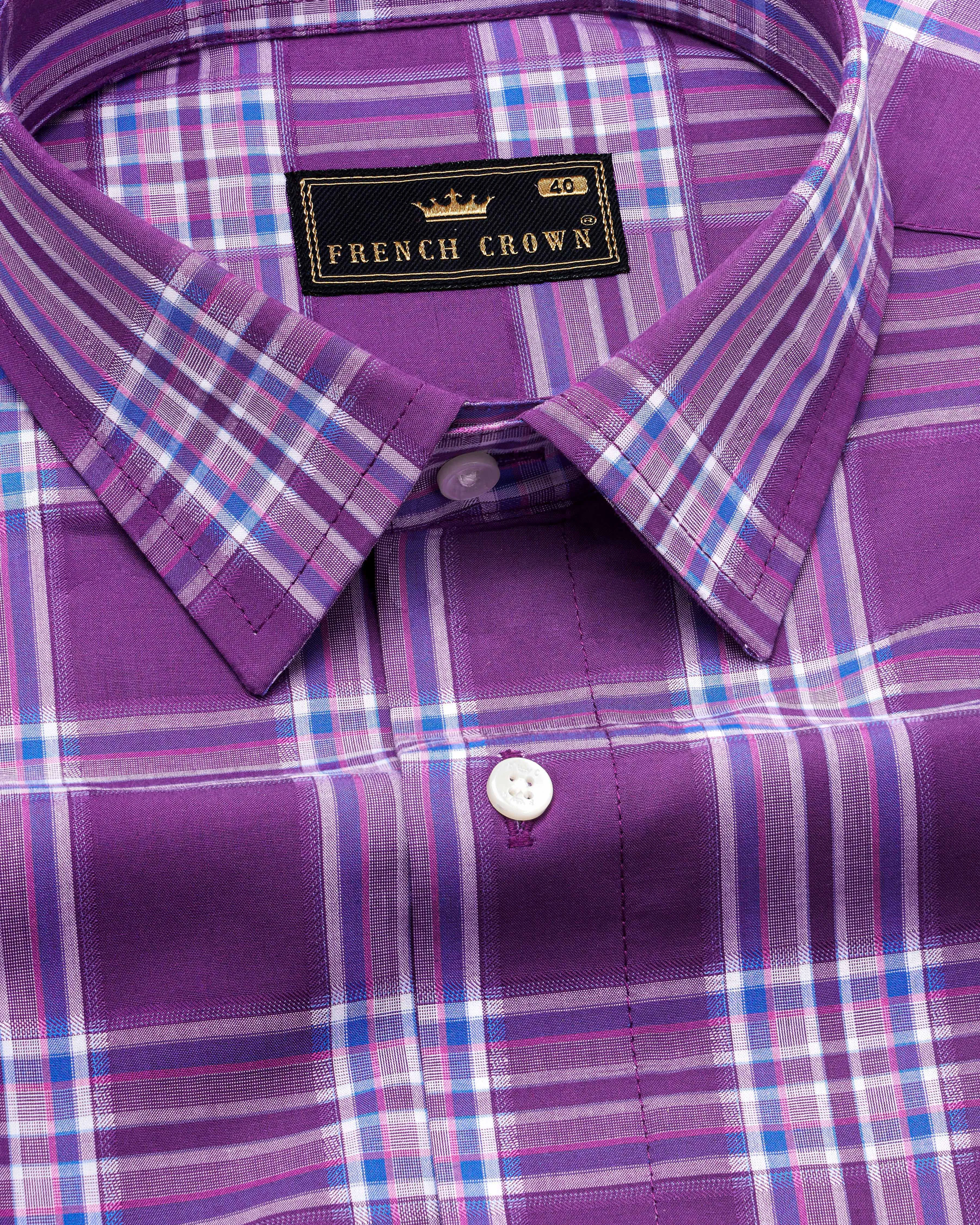 Byzantium Violet Plaid Dobby Textured Premium Giza Cotton Shirt sold by French Crown