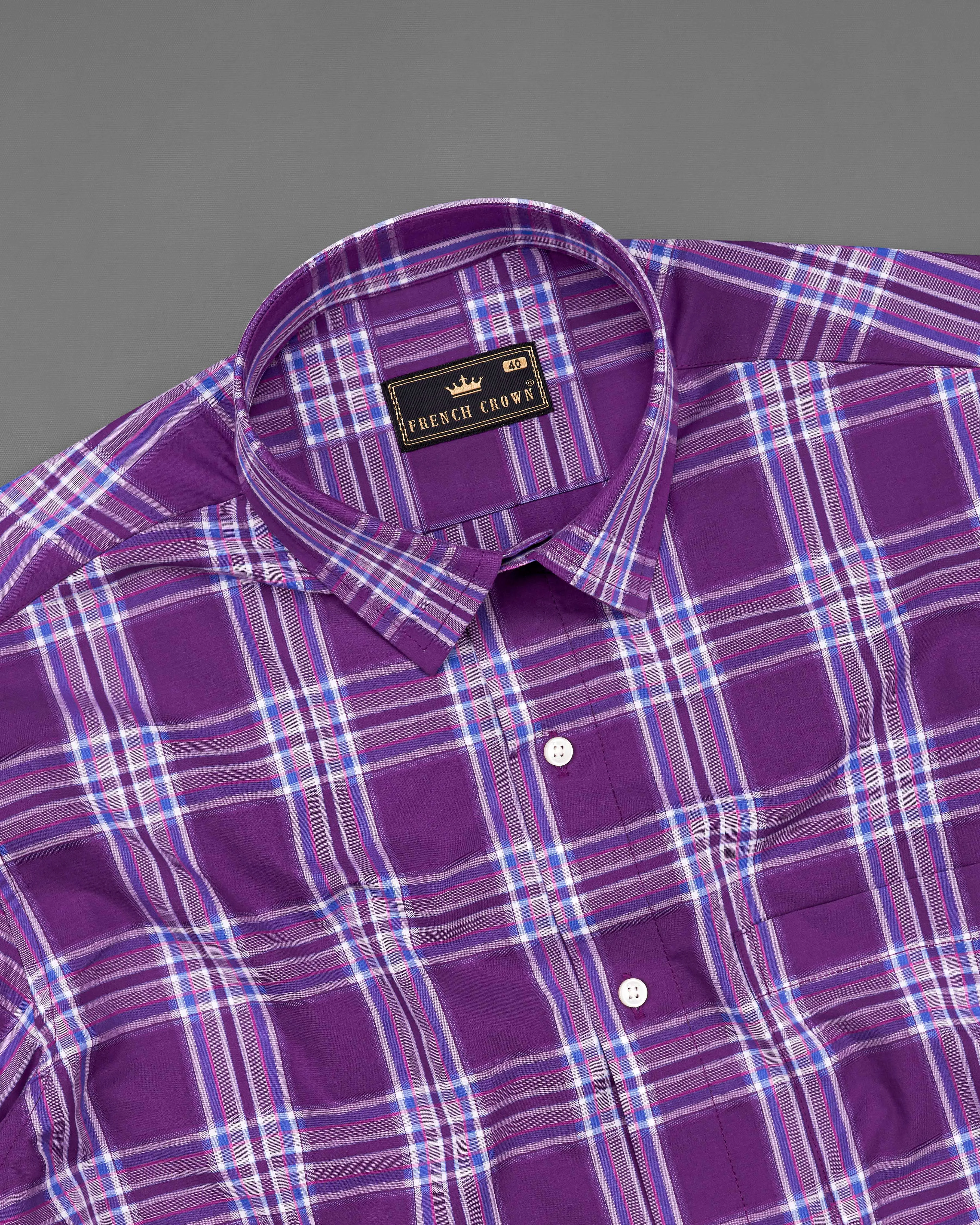 Byzantium Violet Plaid Dobby Textured Premium Giza Cotton Shirt sold by French Crown product image thumbnail 4