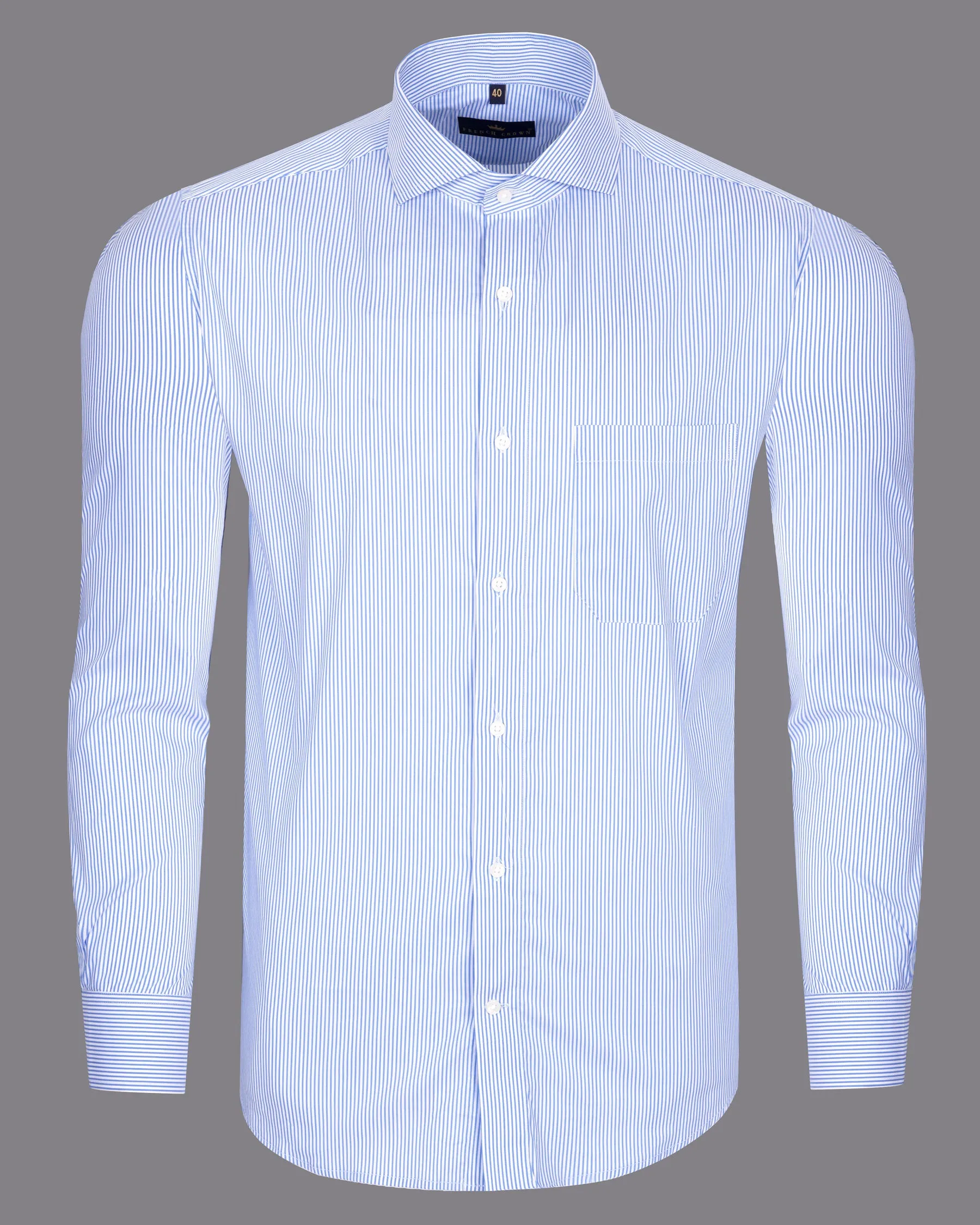 Bright White with Jordy Blue Striped Premium Cotton Shirt sold by French Crown product image thumbnail 5
