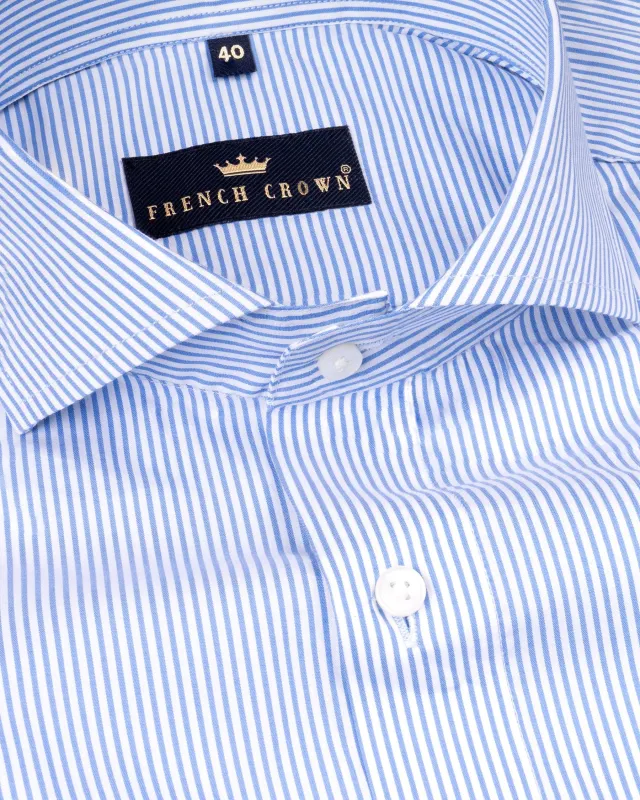 Bright White with Jordy Blue Striped Premium Cotton Shirt sold by French Crown