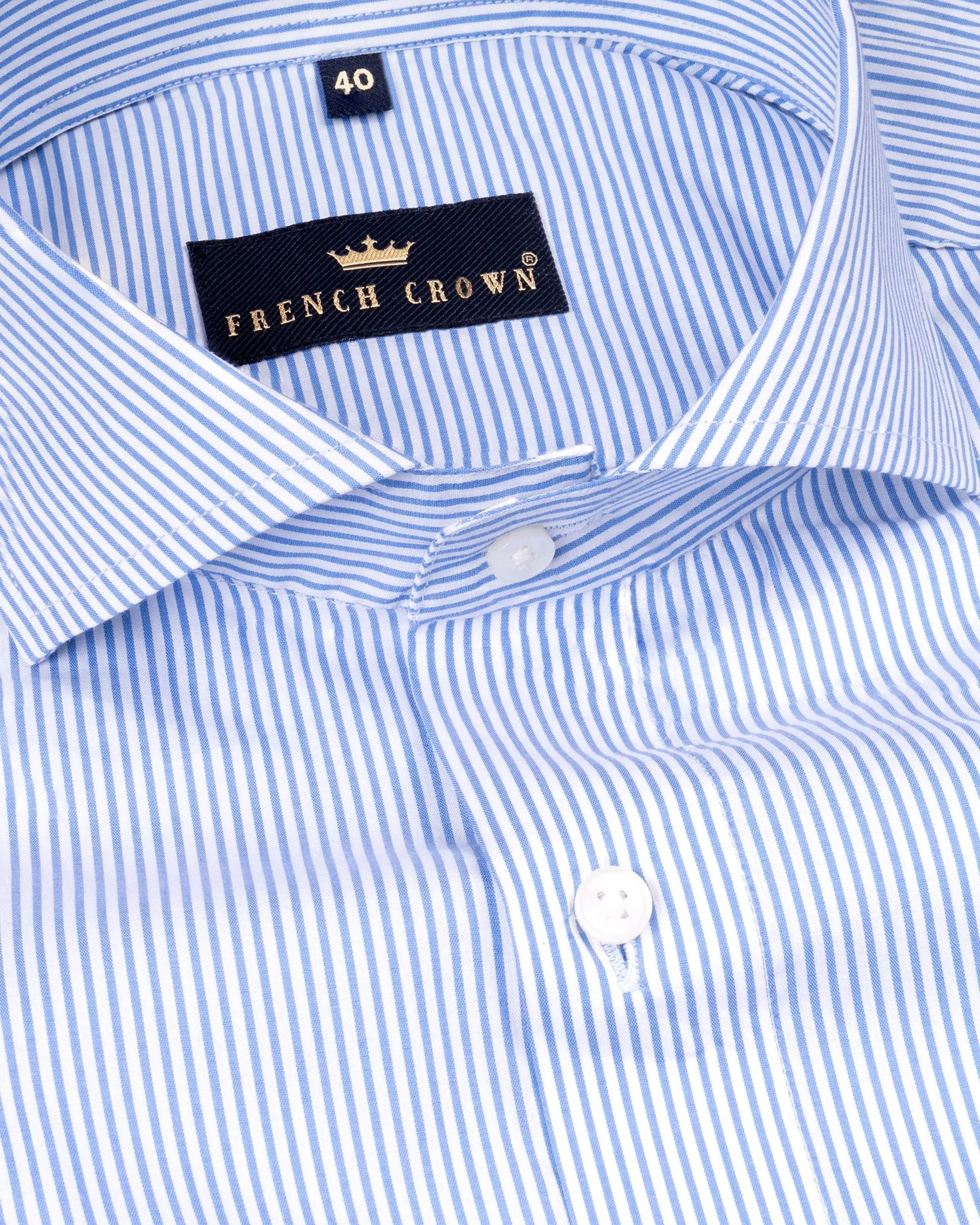 Bright White with Jordy Blue Striped Premium Cotton Shirt sold by French Crown