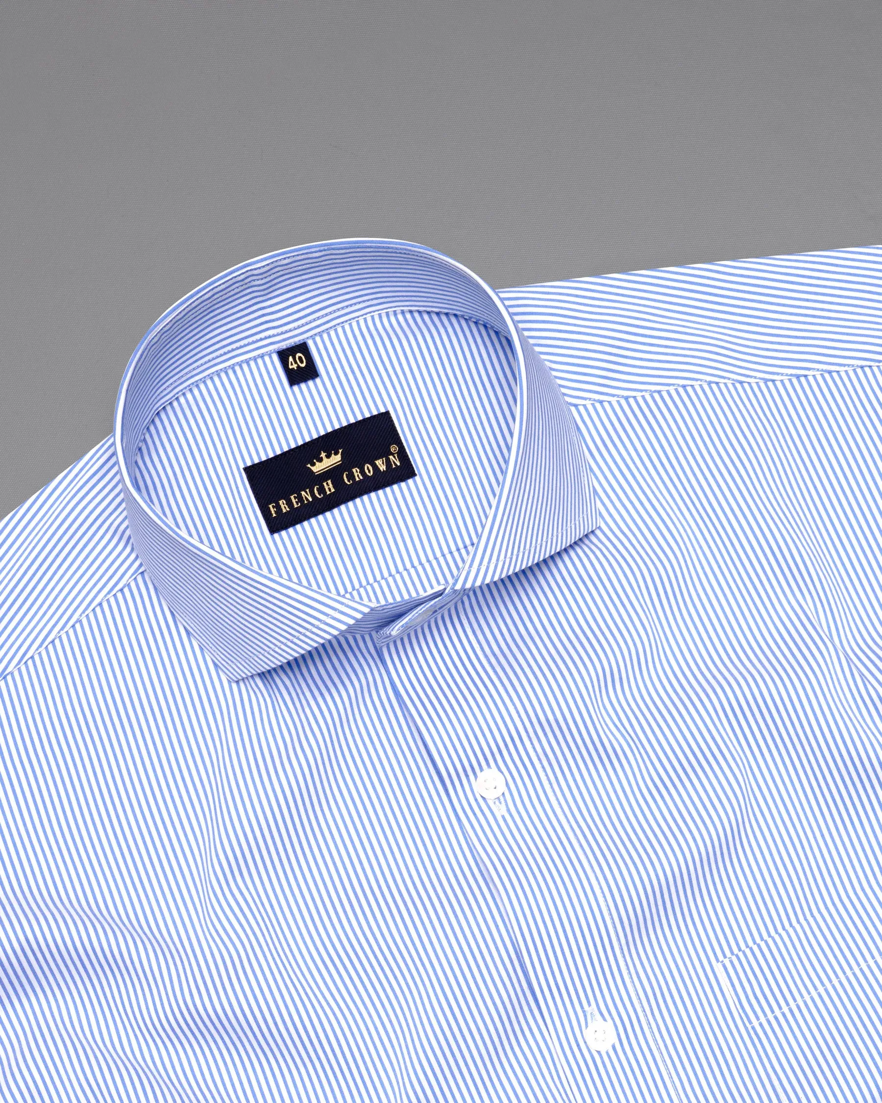 Bright White with Jordy Blue Striped Premium Cotton Shirt sold by French Crown product image thumbnail 4