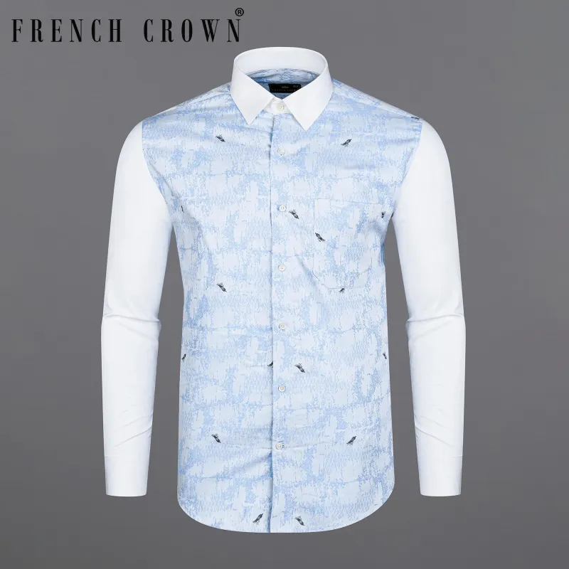 Bright White with Glacier Blue Jacquard Textured Premium Giza Cotton Designer Shirt sold by French Crown