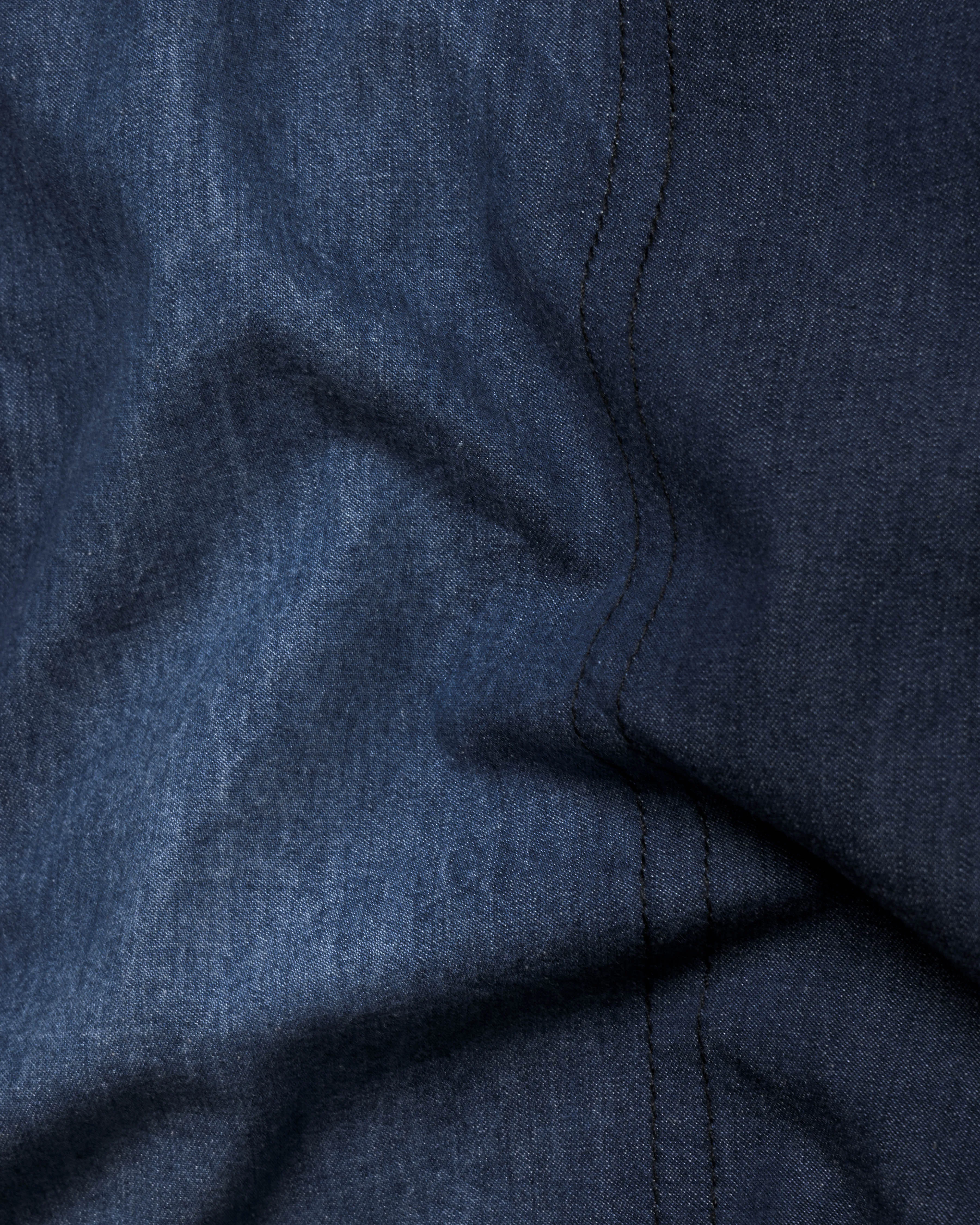 Firefly Blue Chambray Denim Designer Shirt with Brown Patchwork sold by French Crown product image thumbnail 3