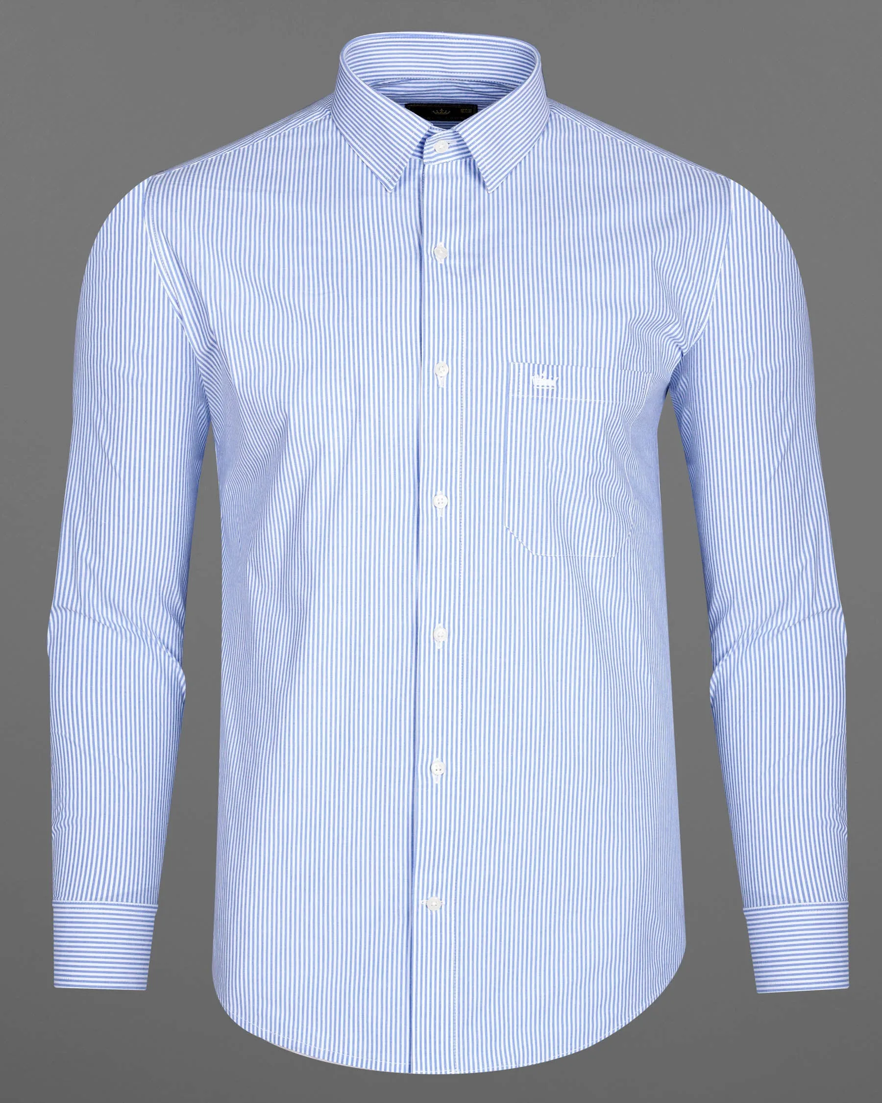 Carolina Blue and White Pinstriped Premium Cotton Shirt sold by French Crown product image thumbnail 5