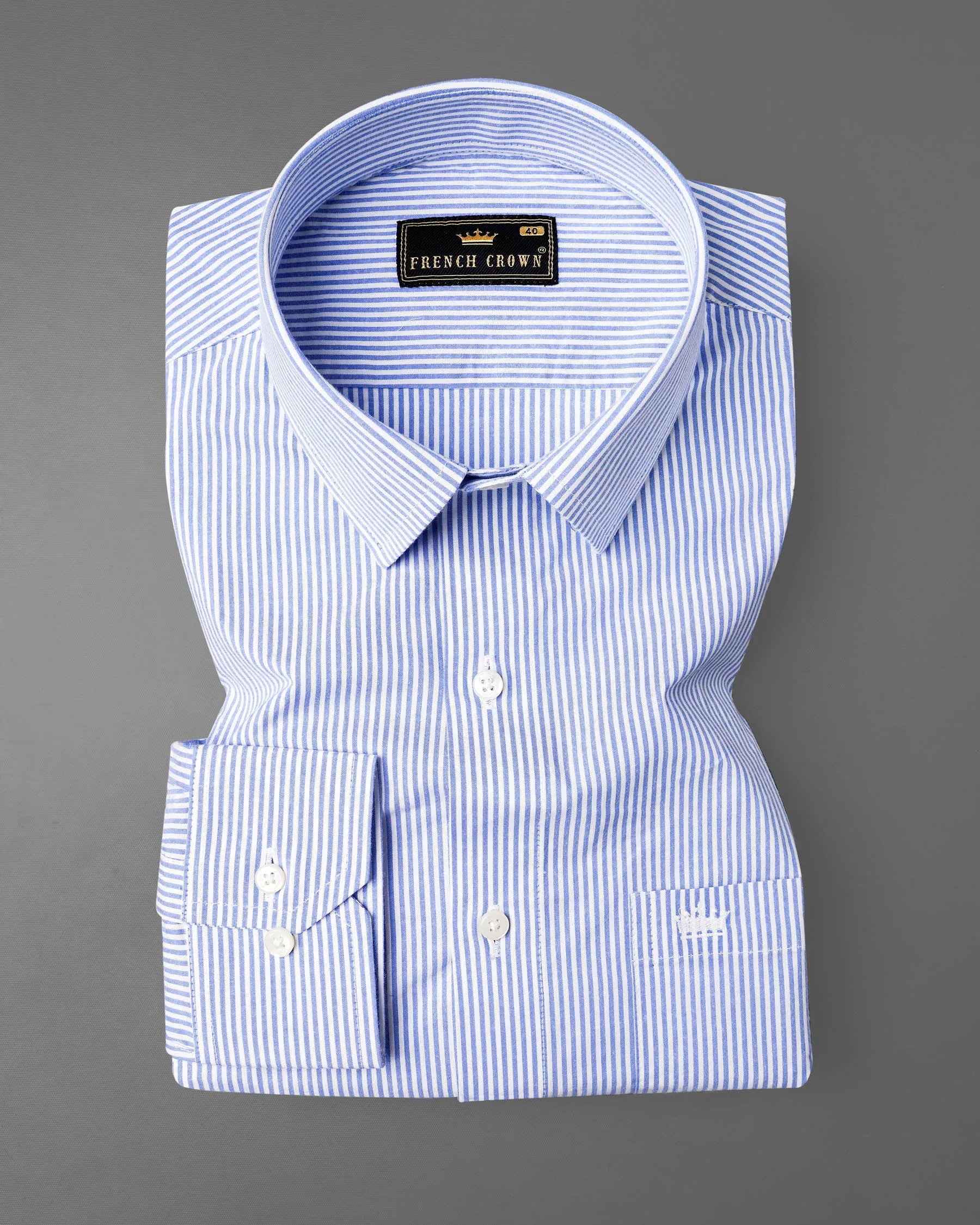 Carolina Blue and White Pinstriped Premium Cotton Shirt sold by French Crown product image thumbnail 3