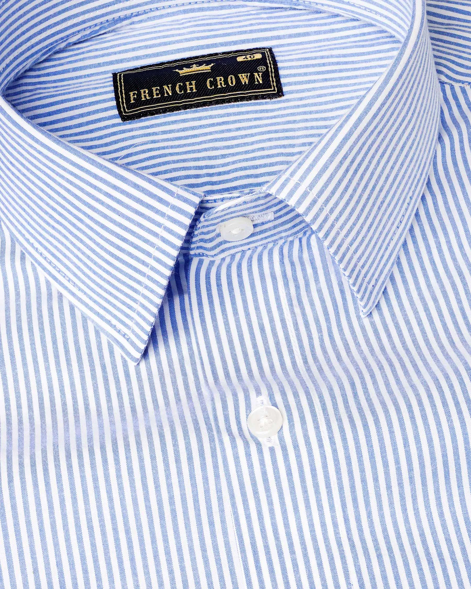 Carolina Blue and White Pinstriped Premium Cotton Shirt sold by French Crown