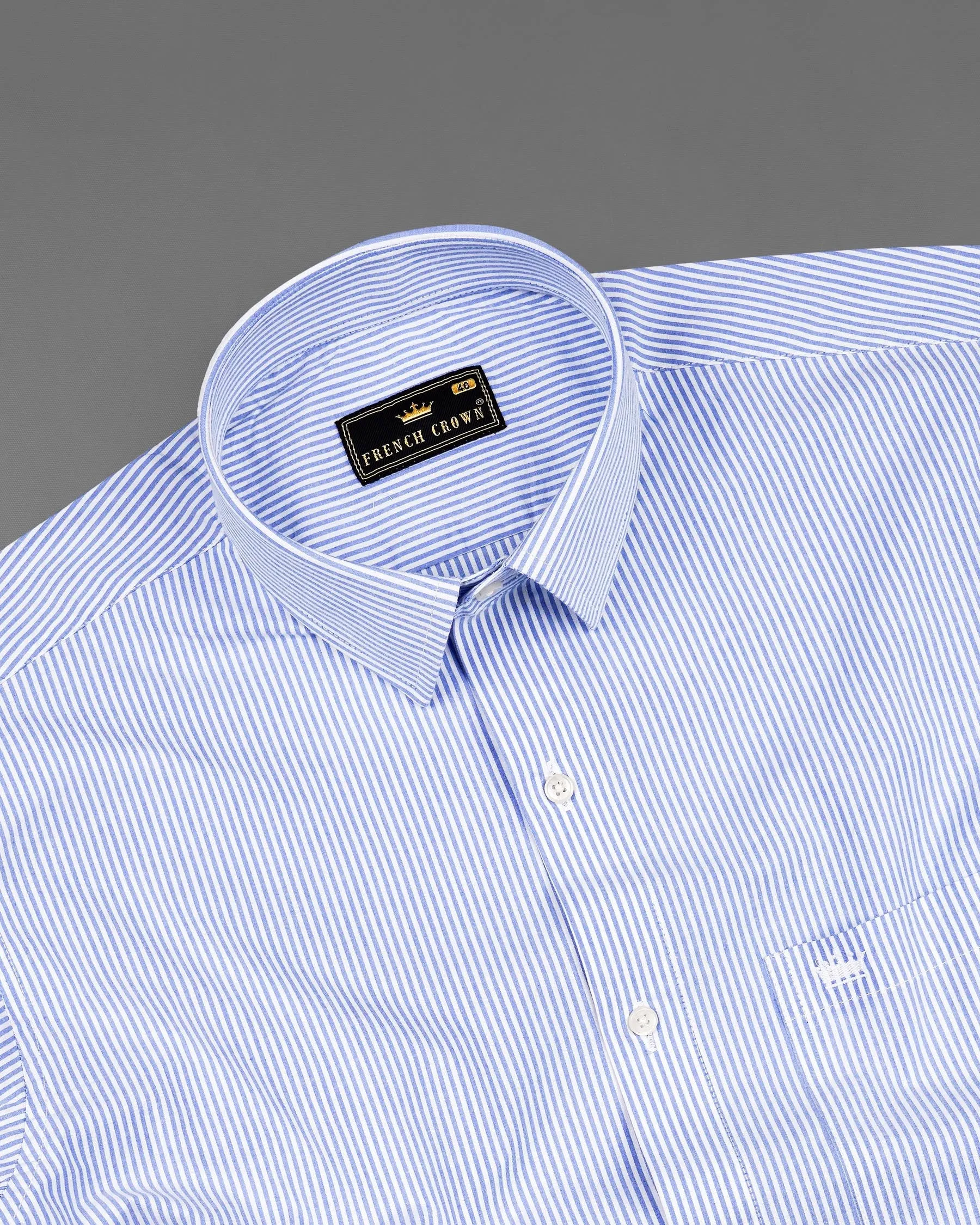 Carolina Blue and White Pinstriped Premium Cotton Shirt sold by French Crown product image thumbnail 4