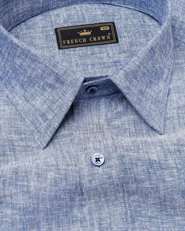 Bali Hai Blue Luxurious Linen Shirt sold by French Crown