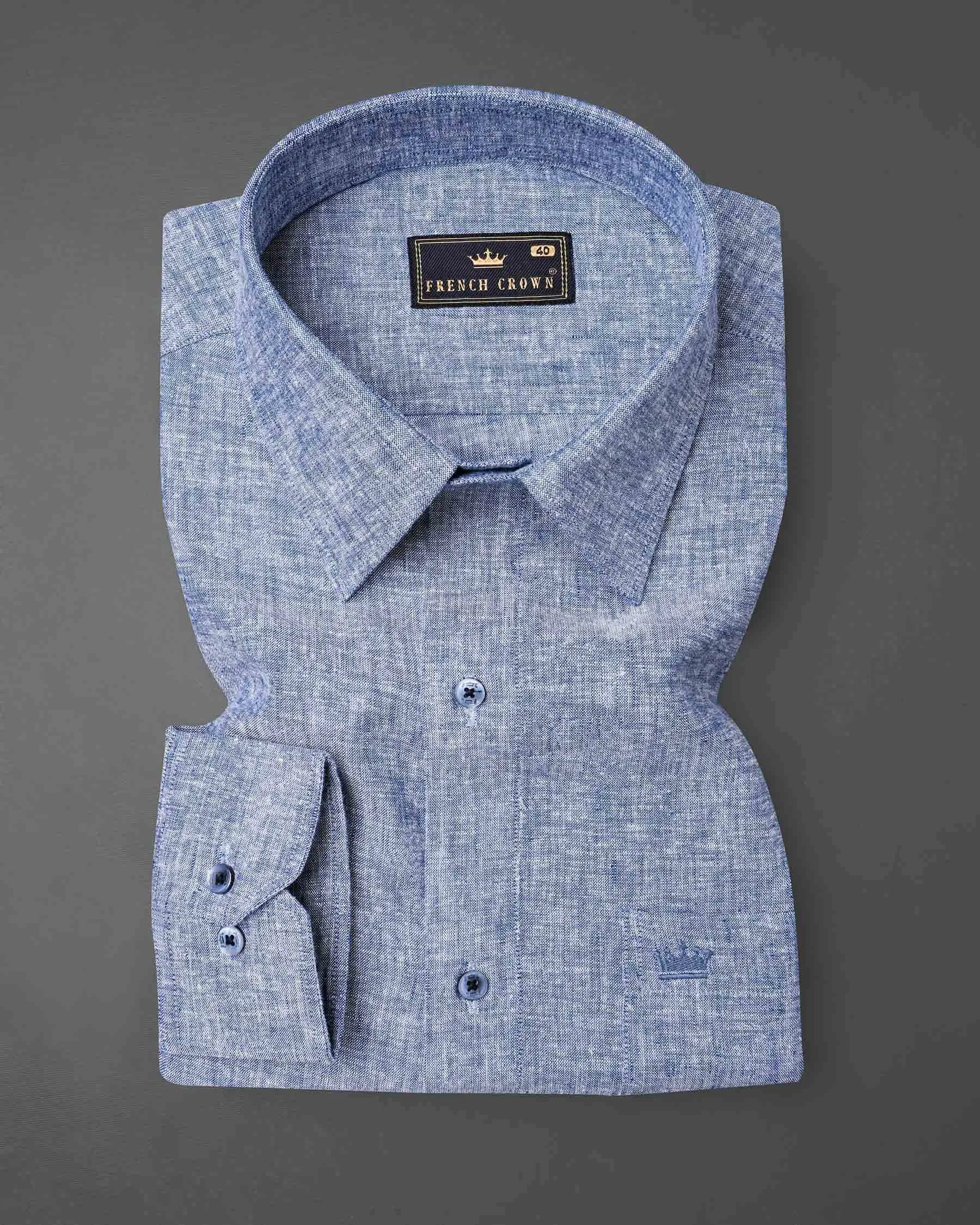 Bali Hai Blue Luxurious Linen Shirt sold by French Crown product image thumbnail 3