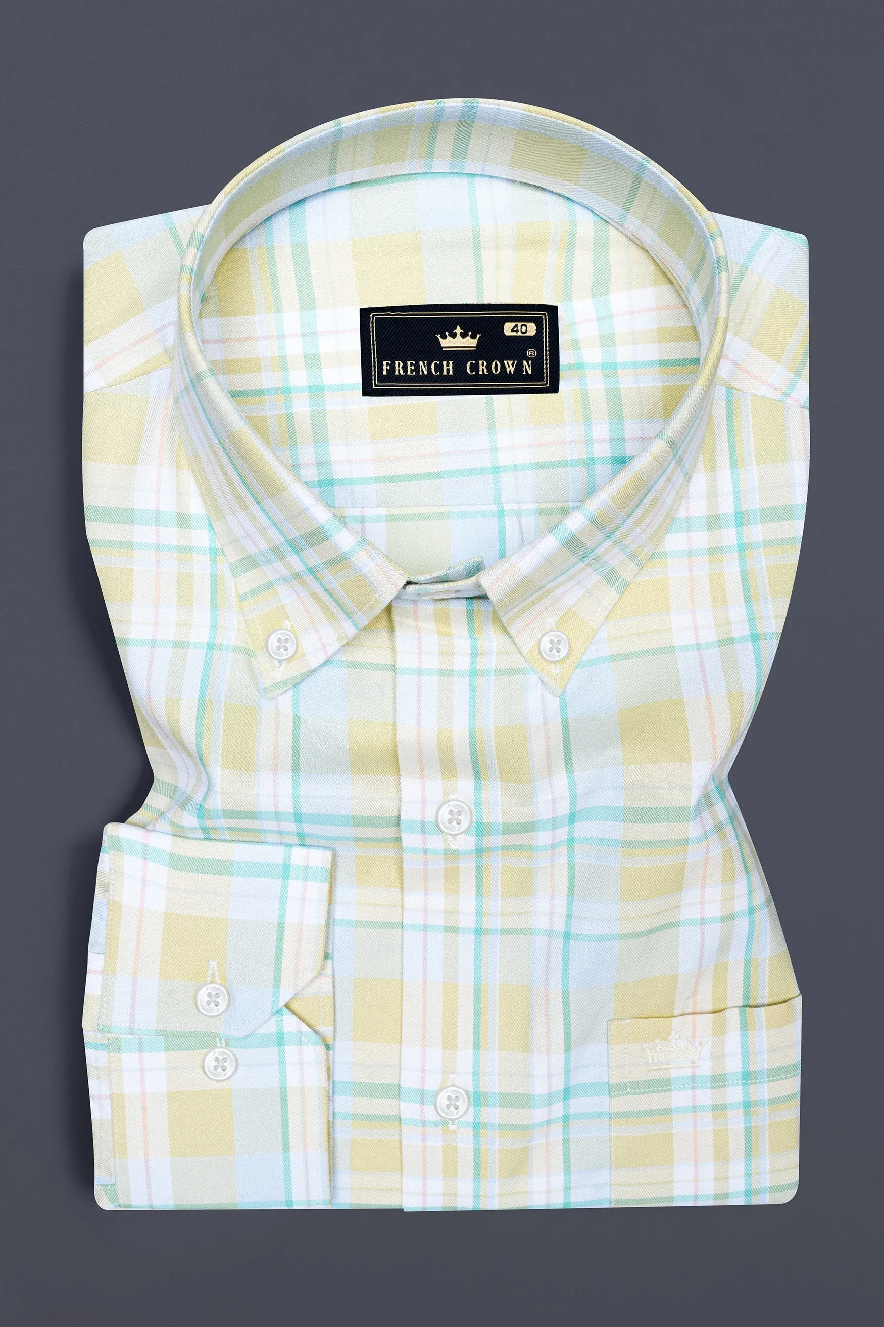 Grain Brown with Blue Plaid Twill Premium Cotton Shirt sold by French Crown product image thumbnail 3