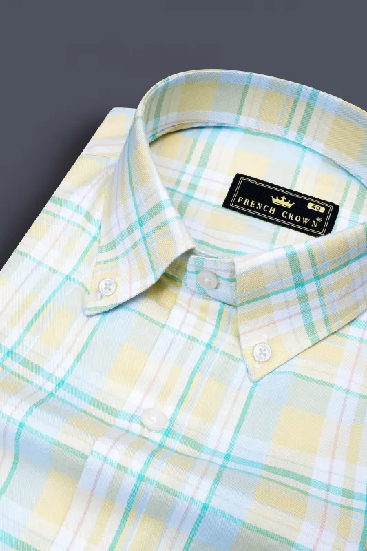 Grain Brown with Blue Plaid Twill Premium Cotton Shirt sold by French Crown