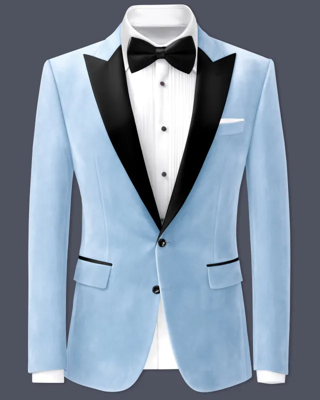 Velairis-Spindle Blue Velvet Peak Lapel Tuxedo Blazer sold by French Crown