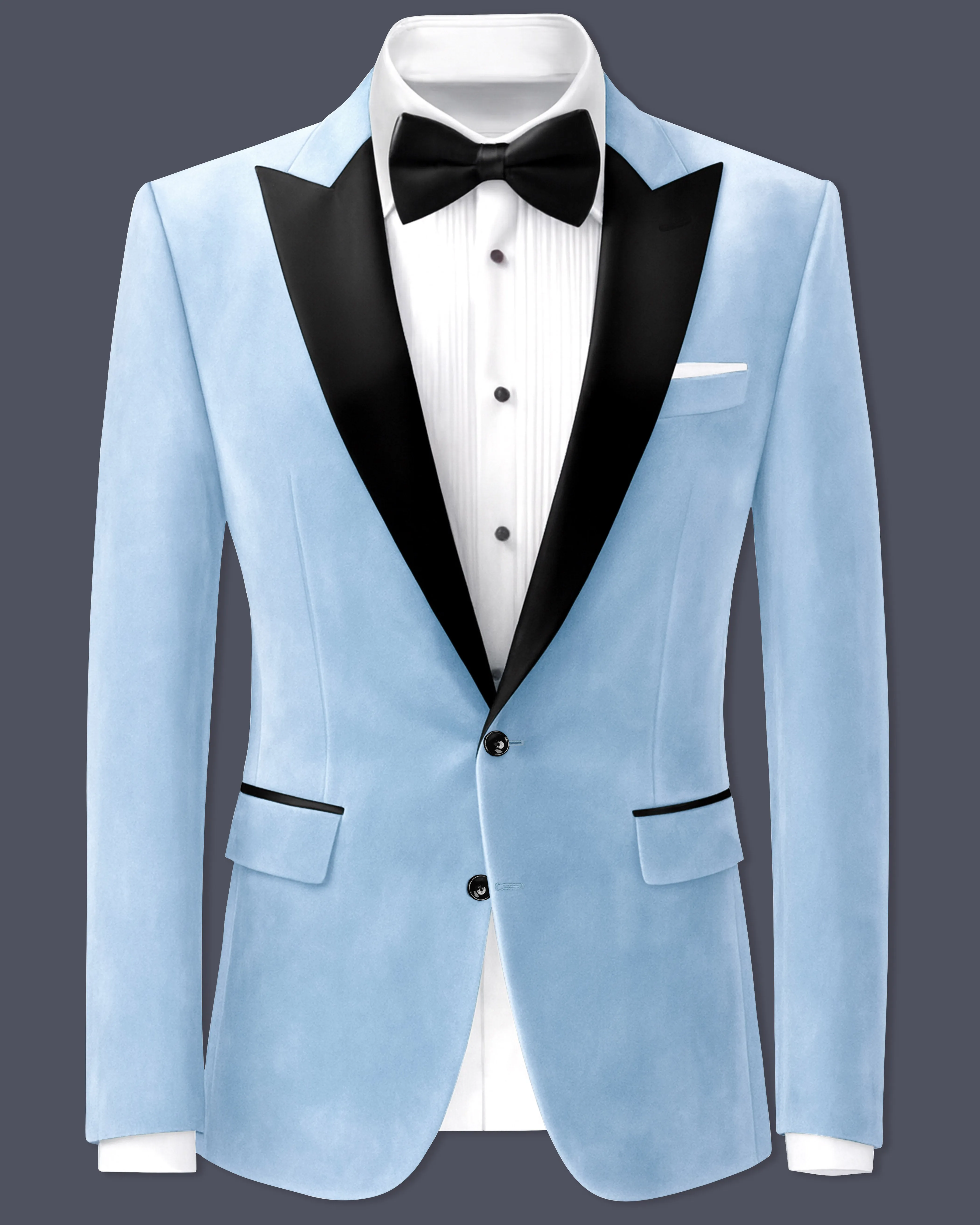 Velairis-Spindle Blue Velvet Peak Lapel Tuxedo Blazer sold by French Crown