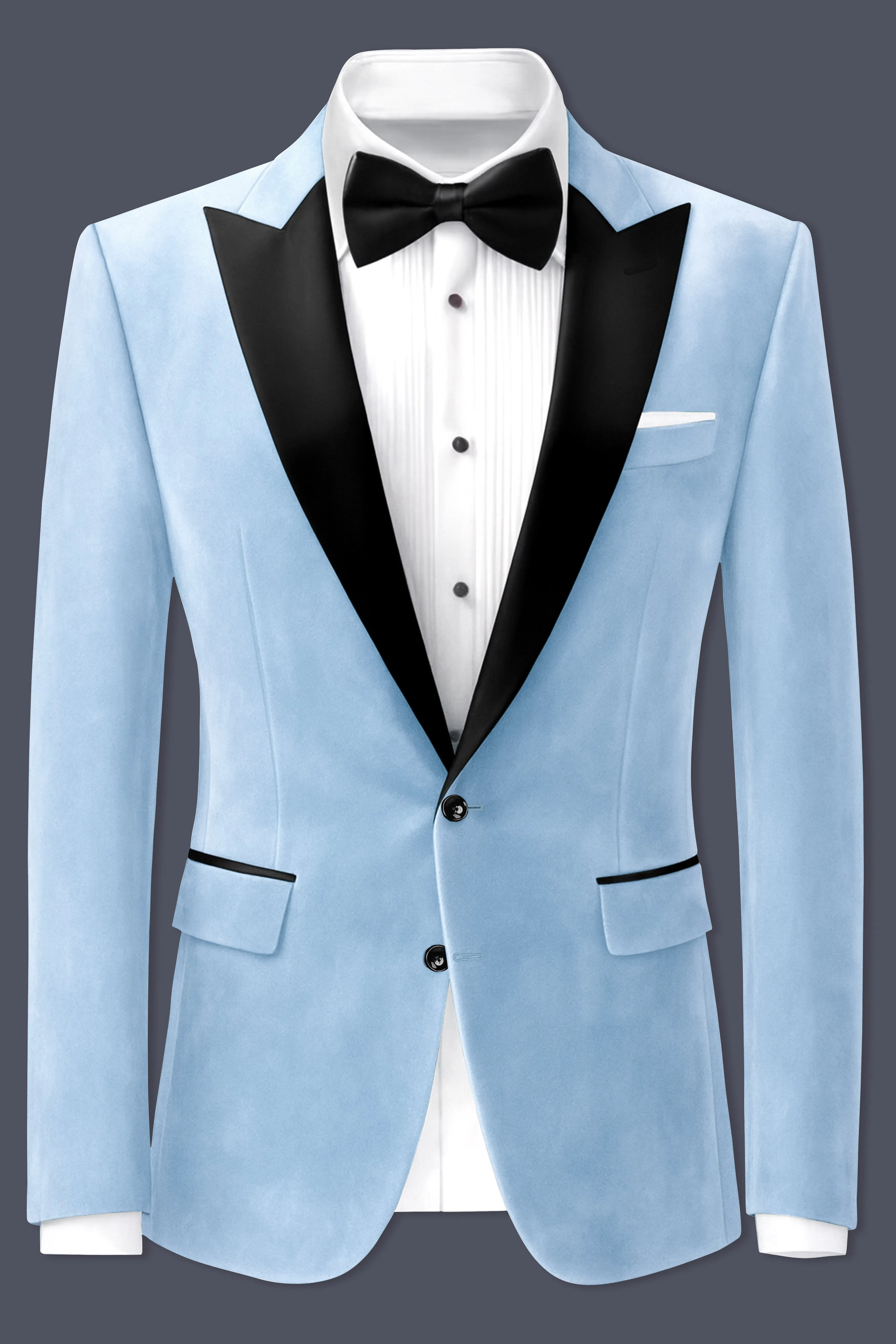 Velairis-Spindle Blue Velvet Peak Lapel Tuxedo Blazer sold by French Crown product image thumbnail 2