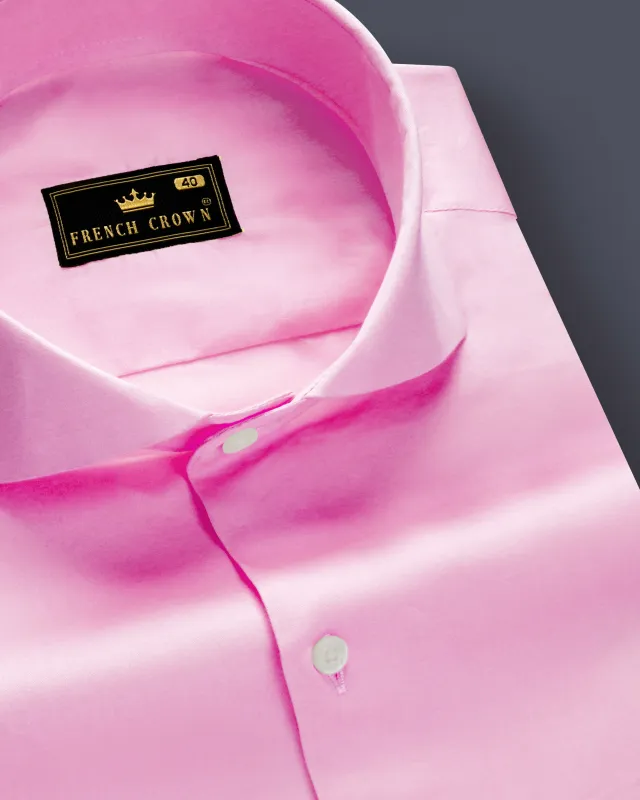 Rose Luxe-Thistle Pink Solid Subtle Sheen Super Soft Premium Cotton Cut Away Collar Dress Shirt sold by French Crown