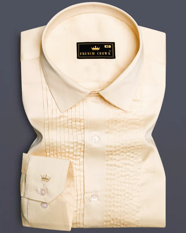 Vanilla-Almond Cream Subtle Sheen Super Soft Premium Cotton Tuxedo Shirt sold by French Crown