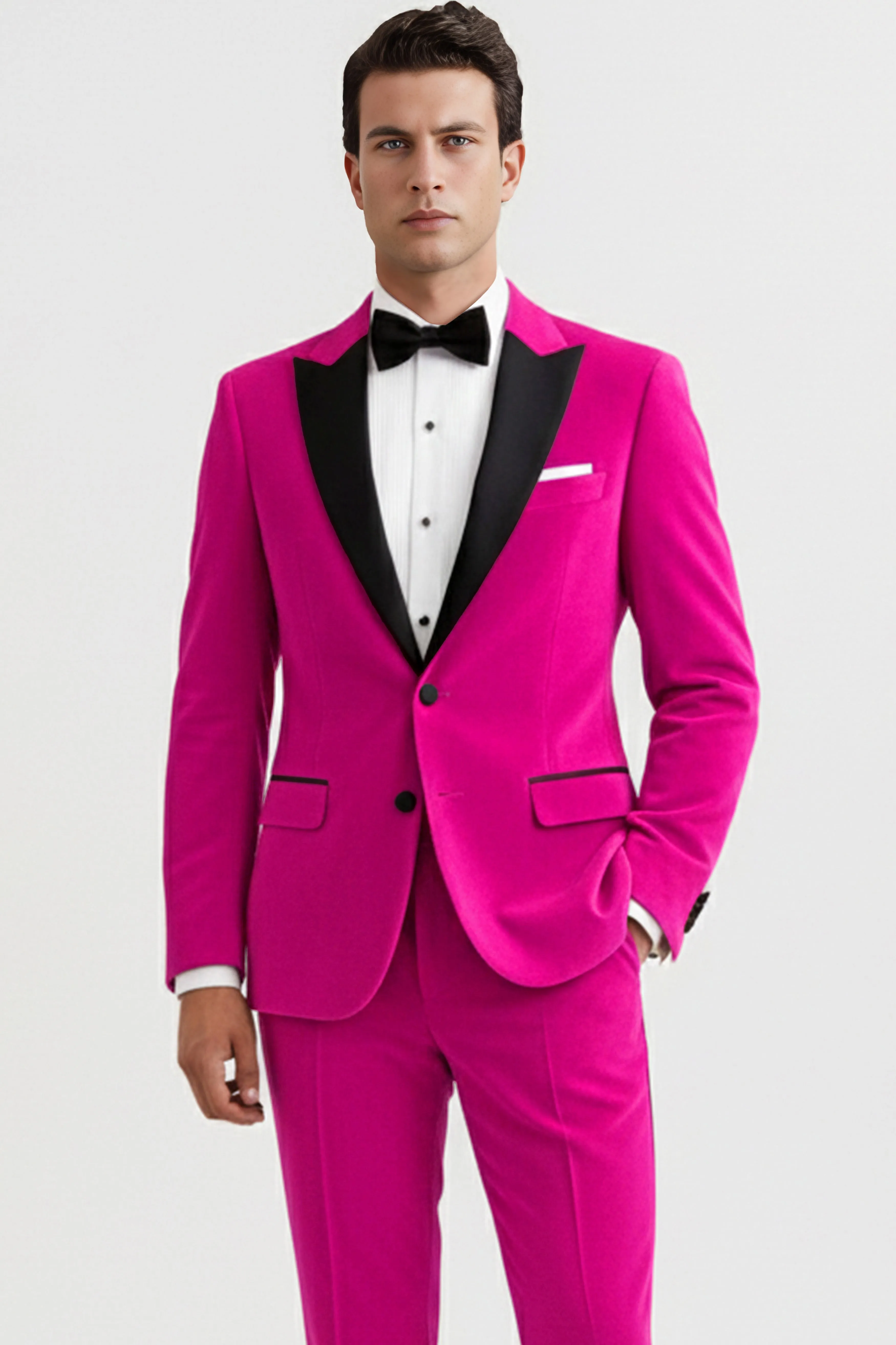 Rosivell-Fuchsia Pink Velvet Peak Lapel Tuxedo Suit sold by French Crown product image thumbnail 2