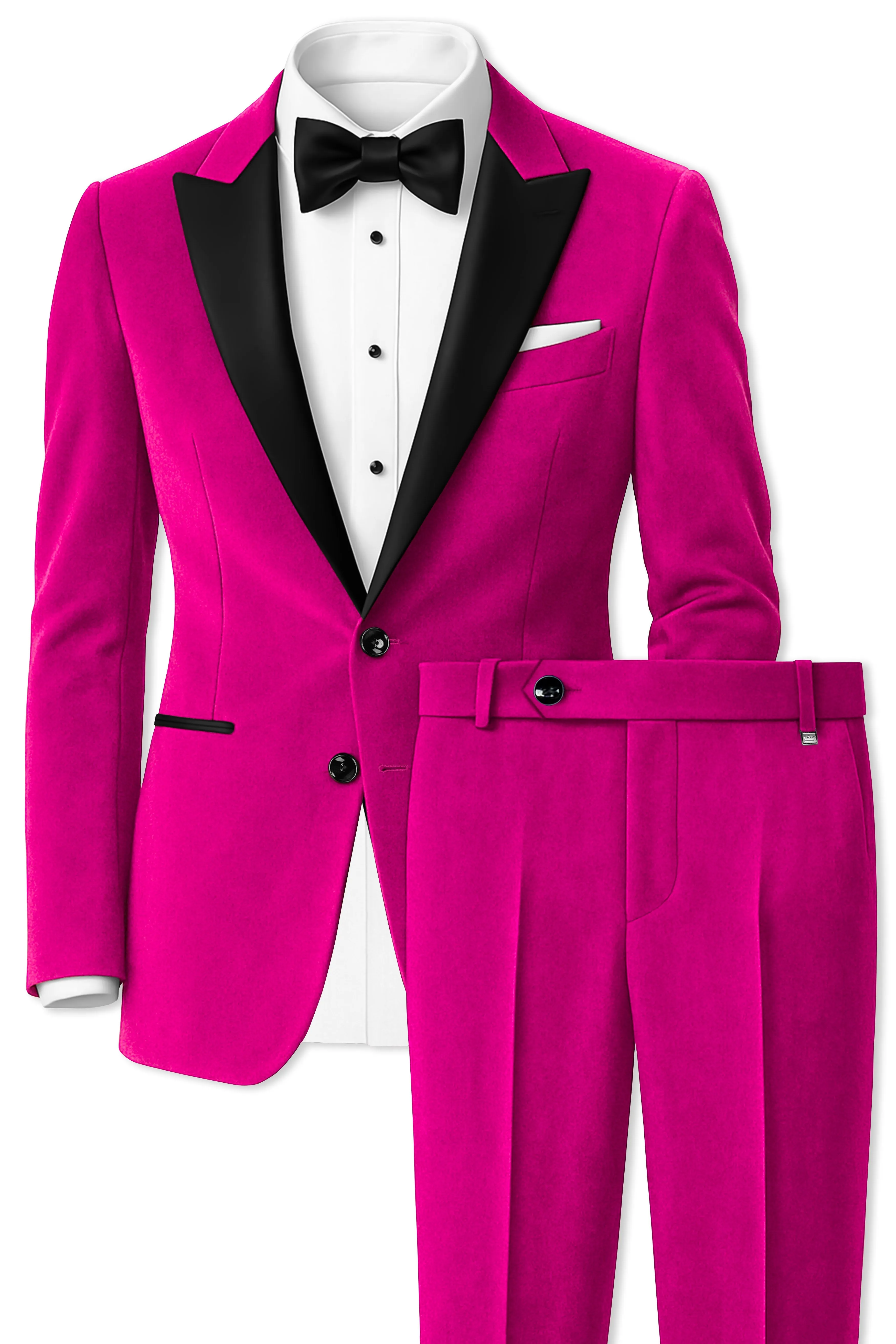 Rosivell-Fuchsia Pink Velvet Peak Lapel Tuxedo Suit sold by French Crown product image thumbnail 4