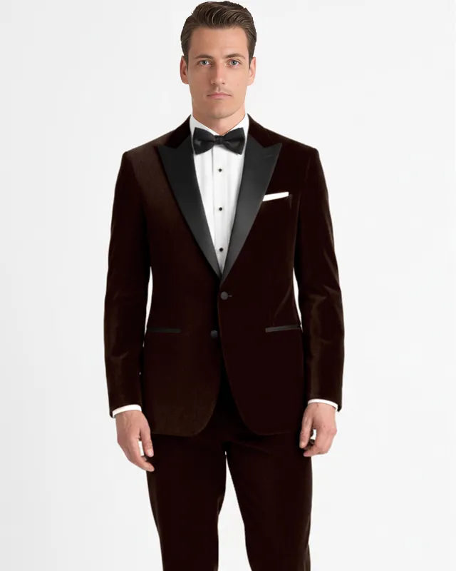 Fumivell-Asphalt Brown Velvet Peak Lapel Tuxedo Suit sold by French Crown
