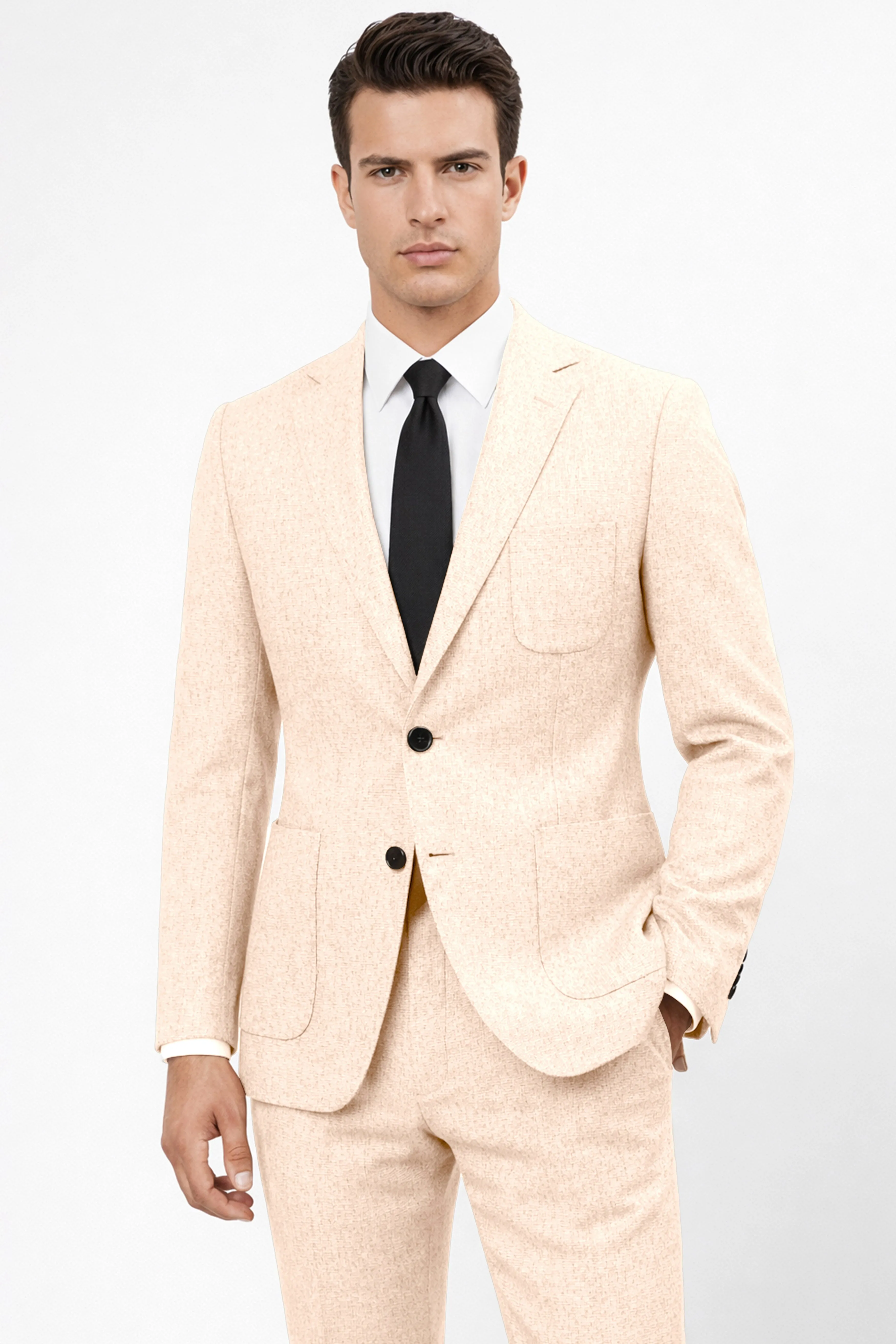 Velour-Derby Cream Textured Tweed Single Breasted Sports Suit sold by French Crown product image thumbnail 2