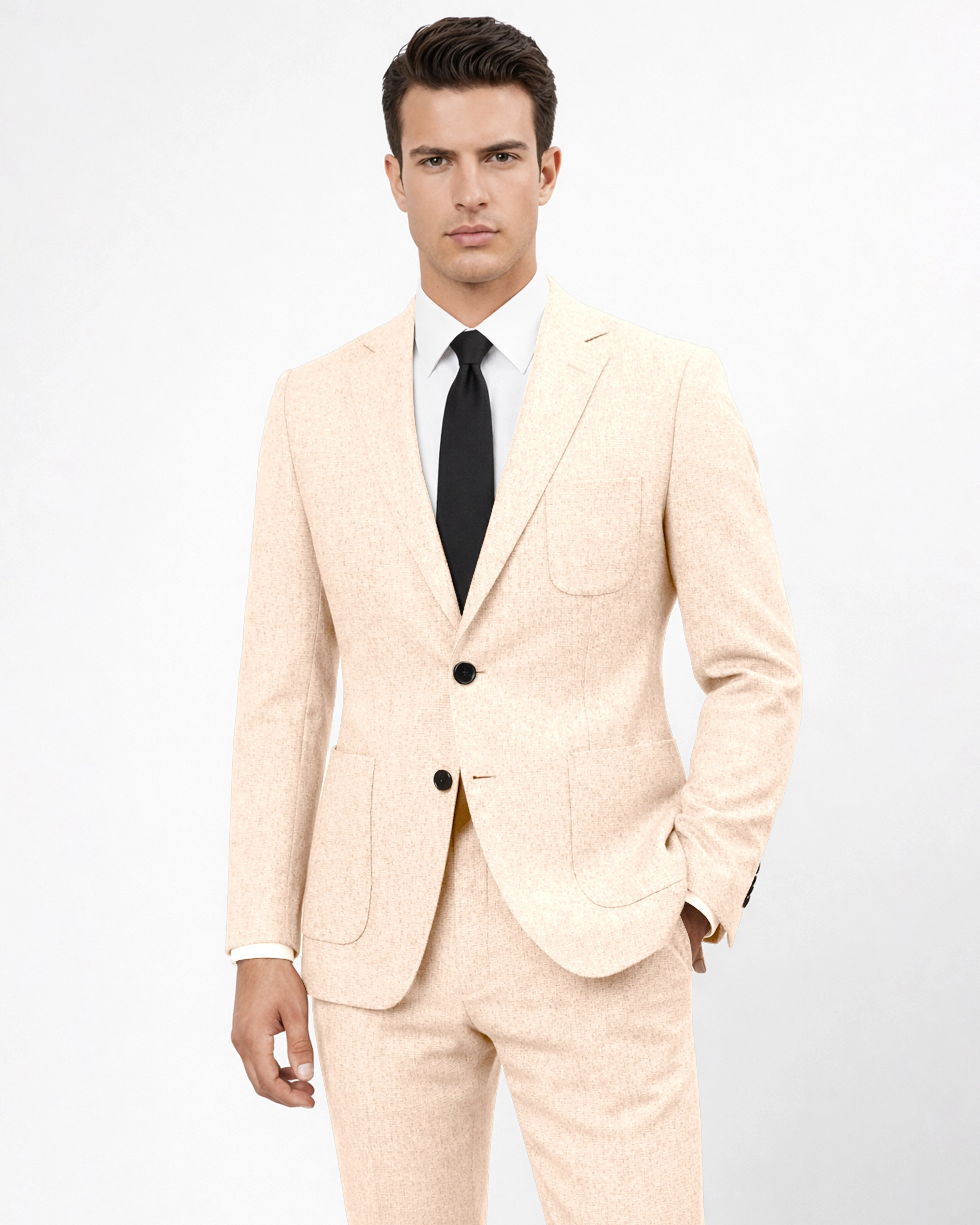 Velour-Derby Cream Textured Tweed Single Breasted Sports Suit sold by French Crown