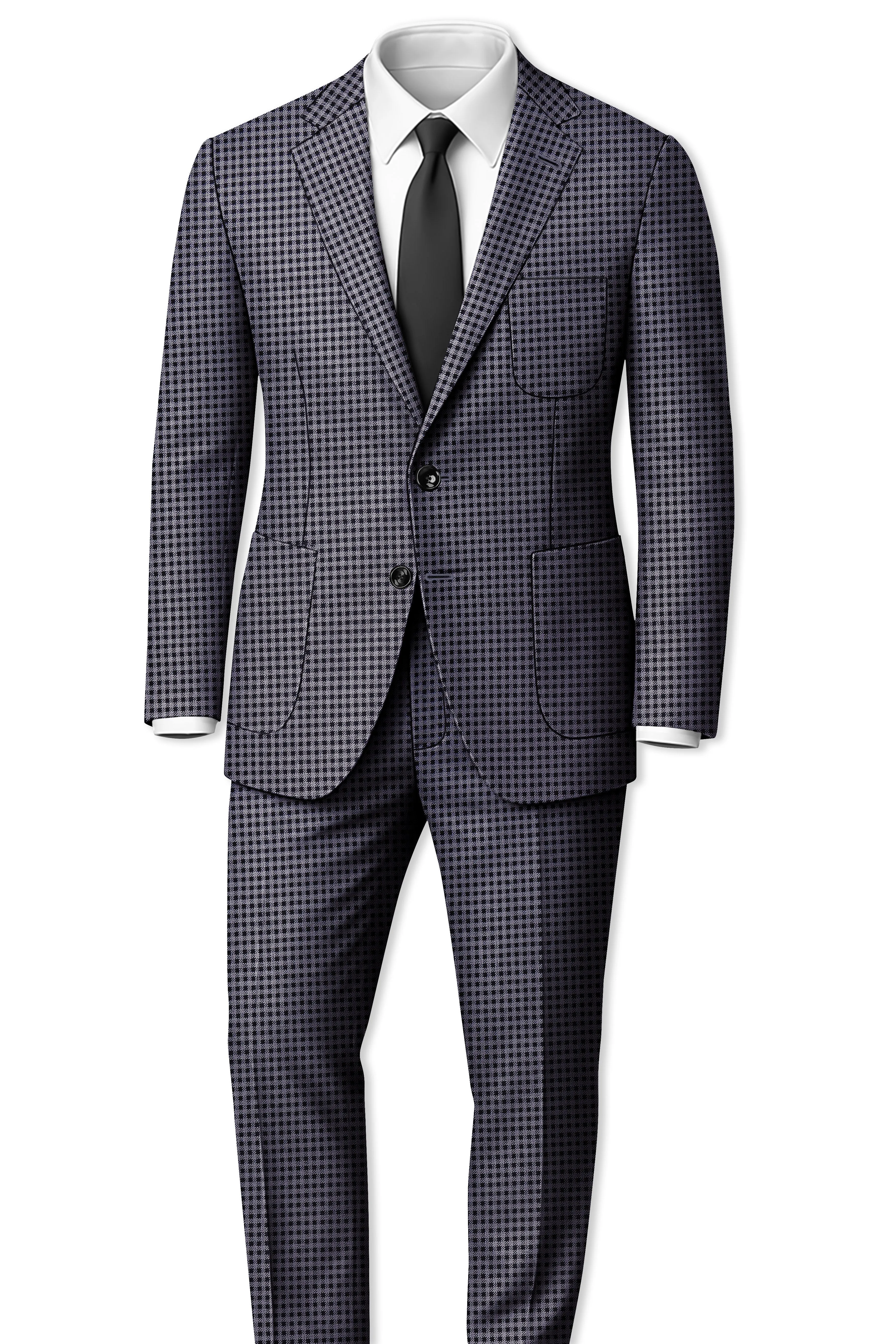 Zenith-Mirage Blue And venus Gray Gingham Plaid Tweed Single Breasted Sports Suit sold by French Crown product image thumbnail 5