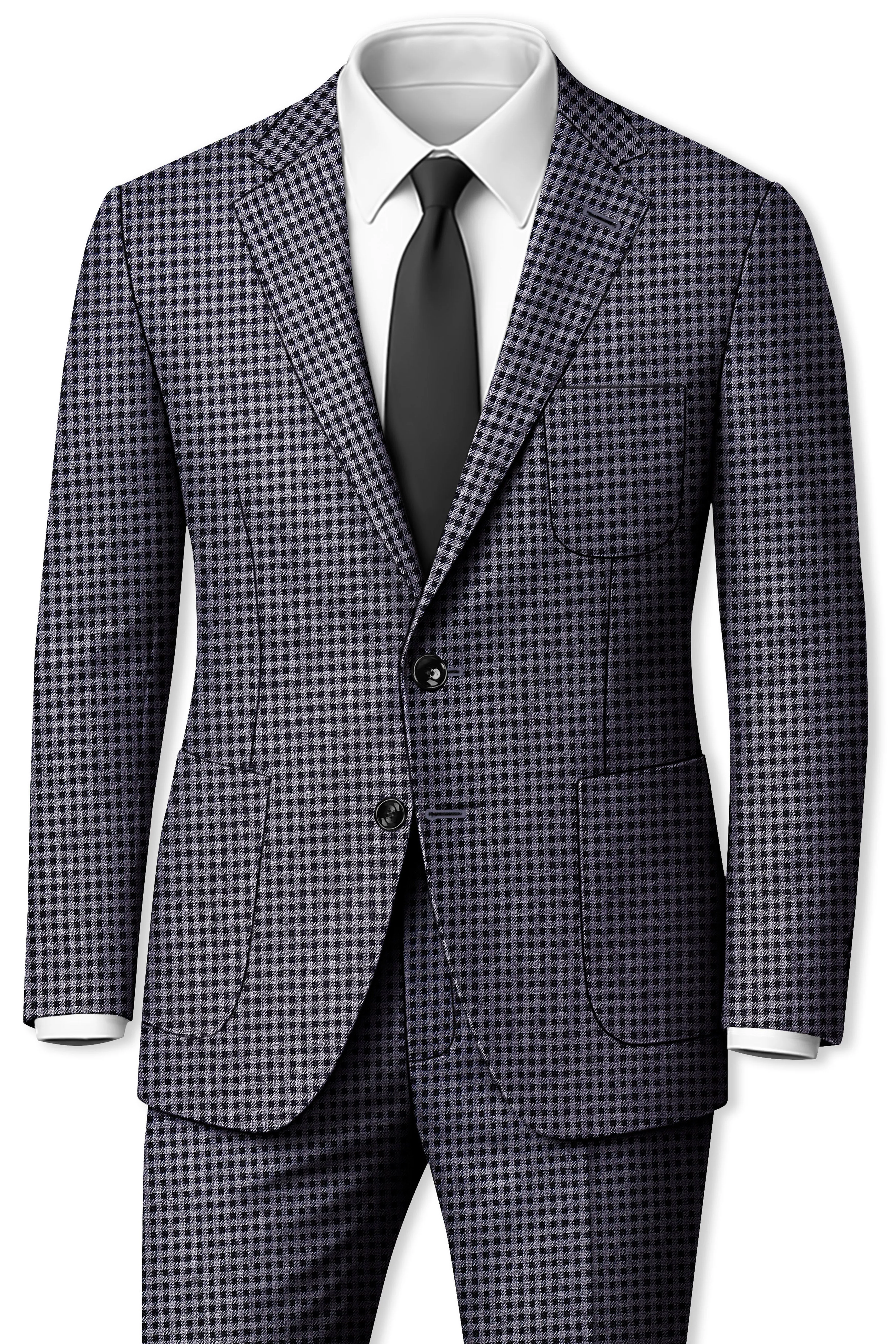 Zenith-Mirage Blue And venus Gray Gingham Plaid Tweed Single Breasted Sports Suit sold by French Crown product image thumbnail 4