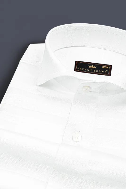 Bright White Dobby Striped Premium Giza Cotton Shirt sold by French Crown