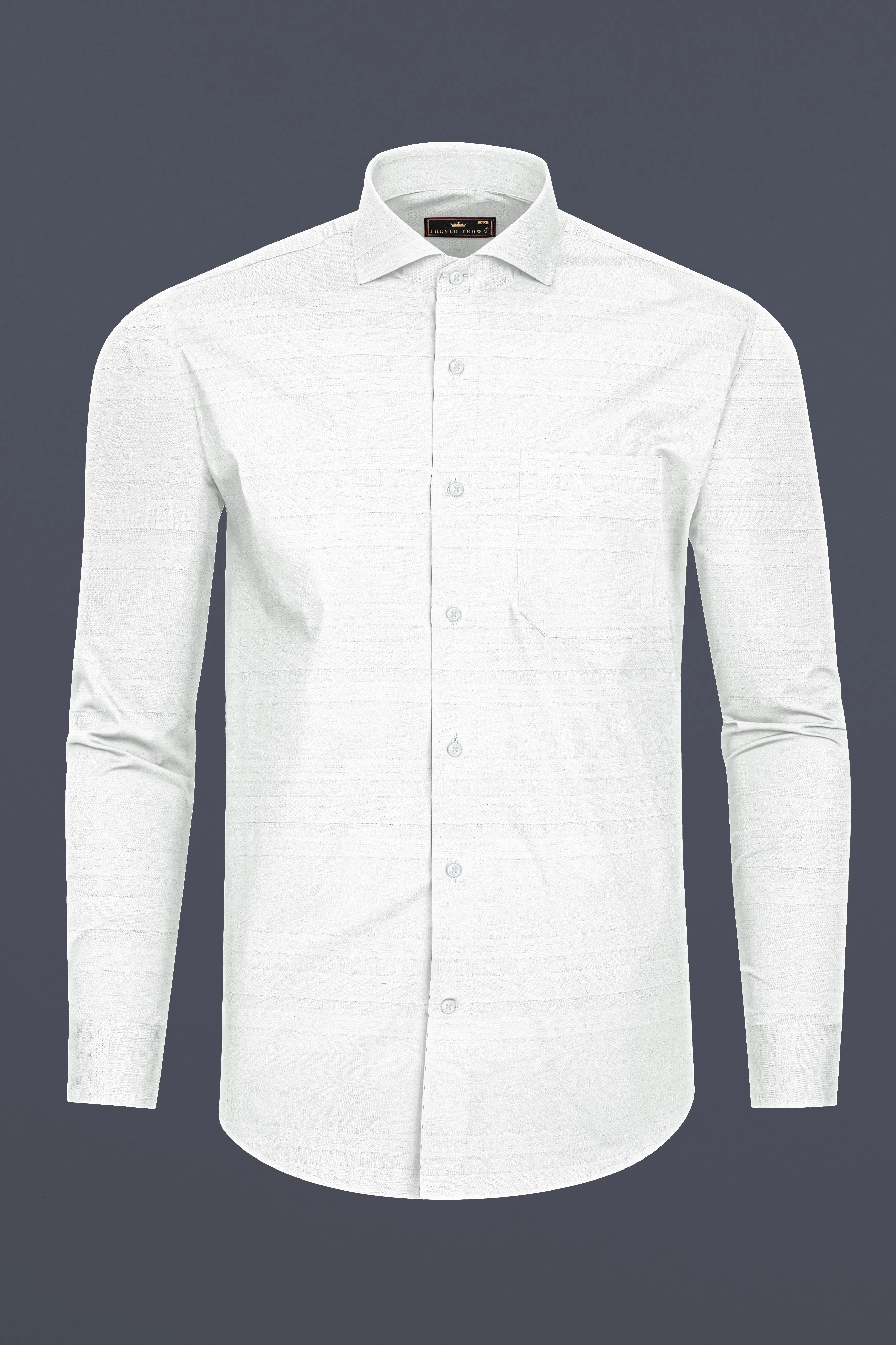 Bright White Dobby Striped Premium Giza Cotton Shirt sold by French Crown product image thumbnail 4